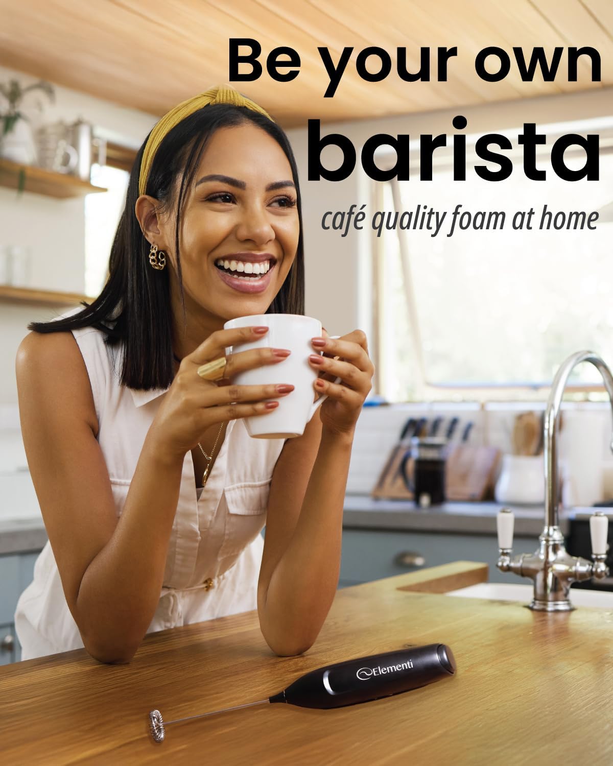 Elementi Powerful Frother Wand – Lightweight Milk Frother & Drink Mixer Handheld, Matcha Whisk for Dreamy Lattes, Powerful Coffee Mixer Wand & Blender Stirrer - Make Creamy Cappuccinos (Electric Blue)