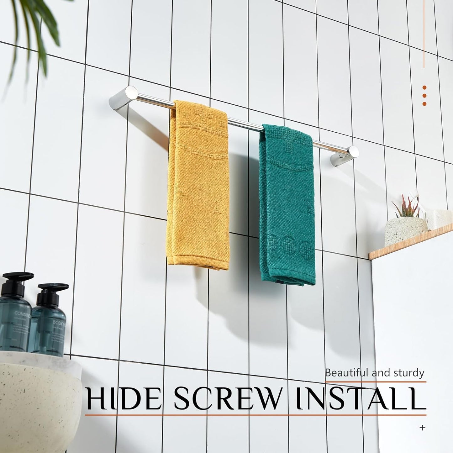 KOKOSIRI Towel Rack Chrome 24-Inch Towel Bar for Bathroom Wall Mount Single Rod Bathroom Lavatory Accessories Polished Stainless Steel, B4007CH-L24