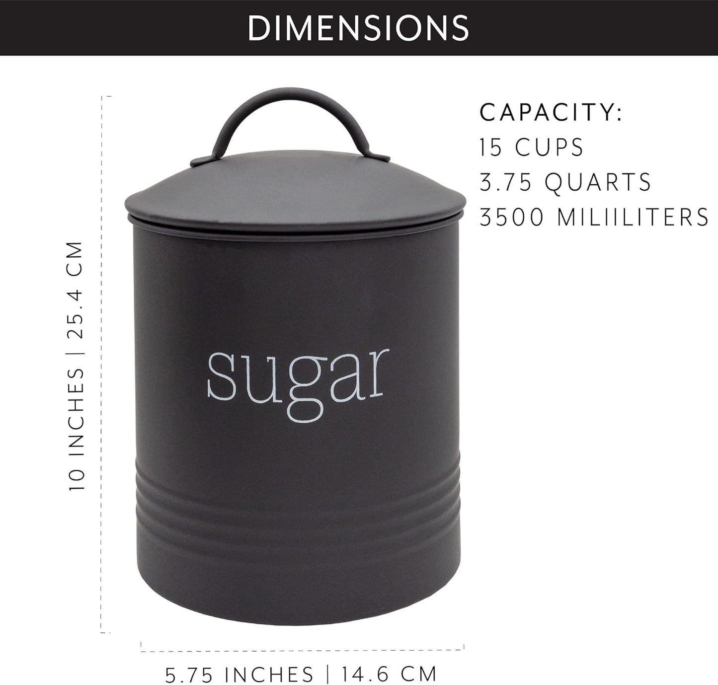 AuldHome Design Enamelware Black Sugar Canister; Modern Farmhouse Staples Storage for Kitchen
