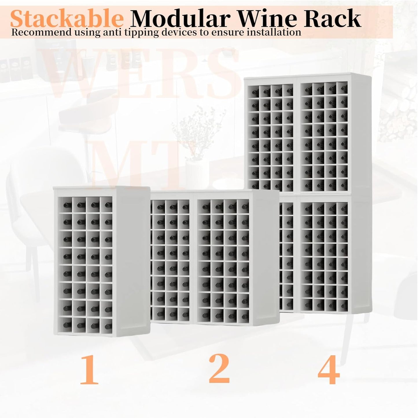 WERSMT 8-Tier Wine Rack Freestanding Floor, 32 Bottles Wood Wine Rack Counter for Small Space, Farmhouse Stackable Modular Wine Bottle Holder Rack, White