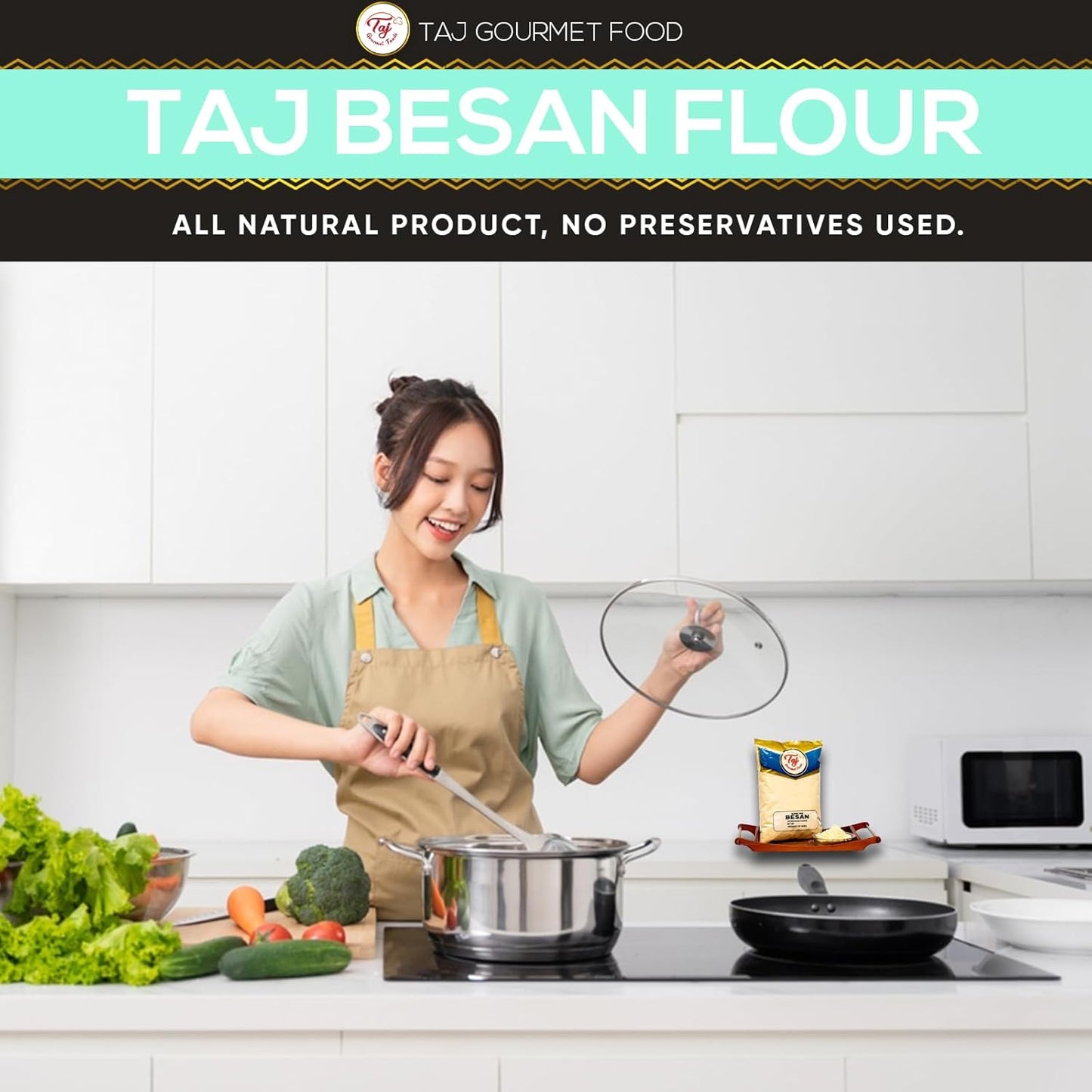 TAJ Besan Flour 2-Pounds | Chick Pea | Gram Flour | Finely Grounded