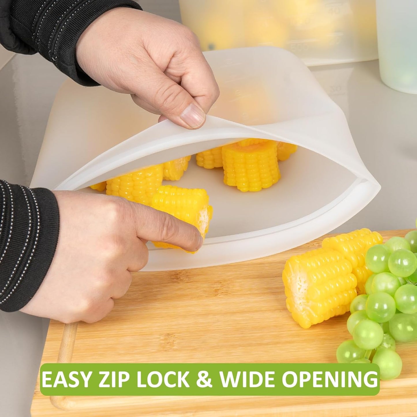 Reusable Storage Bags, Large-Size Set, 12 Pack 100% Silicone Food Storage Bags Stand Up Zip Lock Bags for Food, Freezer Microwave Oven Dishwasher Safe, 4 XL-0.8 Gallon + 4 L + 4 M, Translucent