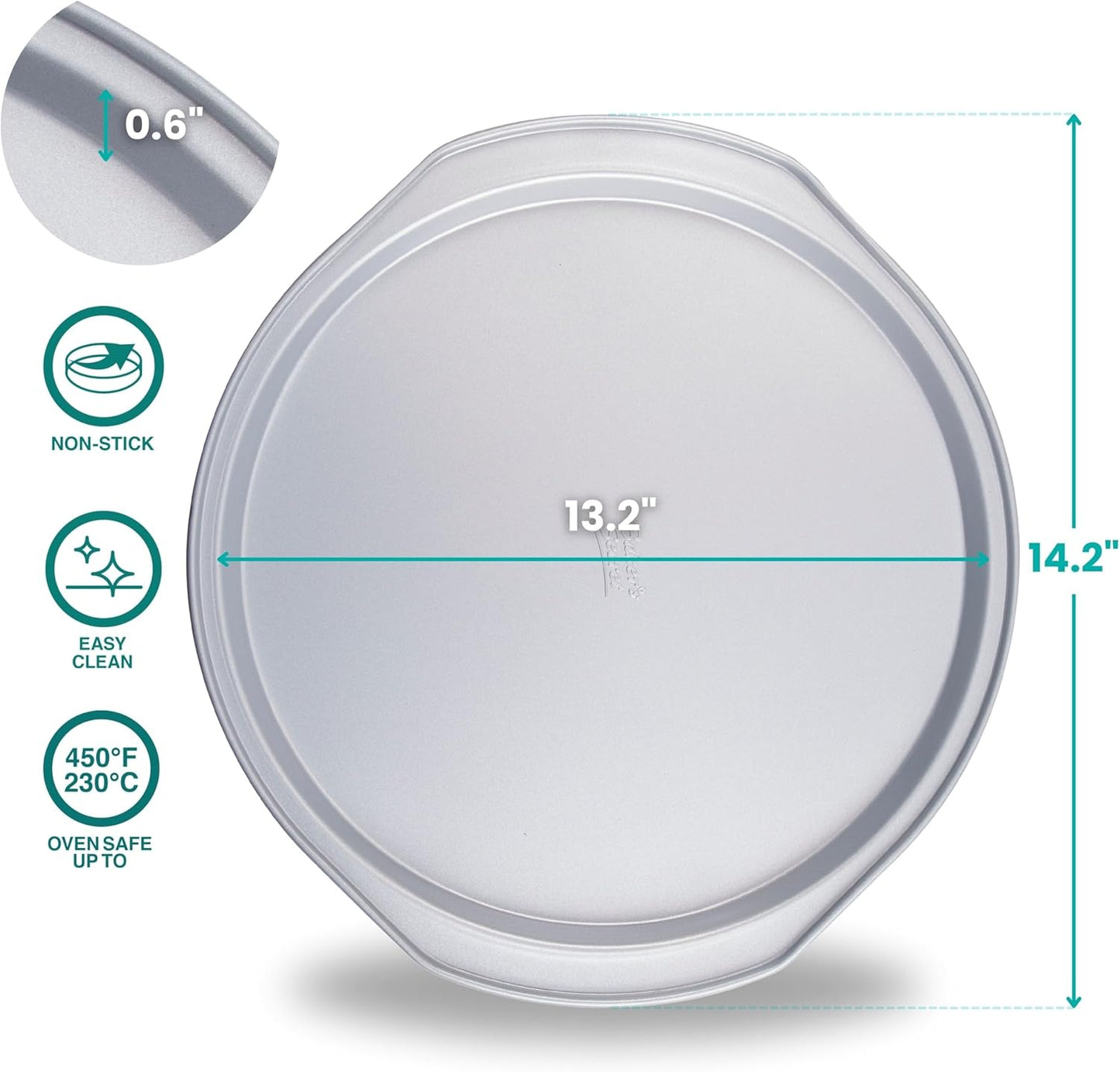 Baker's Secret 2pcs Pizza Pan for Oven 14", Baking Area 12", Aluminized Steel Pizza Baking Pan, 2 Layers Non-stick Coating Easy Release, Dishwasher Safe, Chemical Free No PFOA, PFAS, PFOS, and PTFE