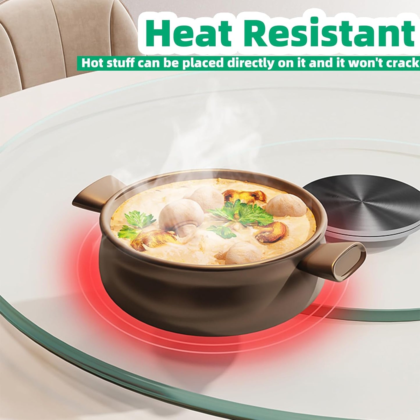 Lazy Susan 30.7 inch Glass Turntable Dining Table Large Round Serving Plate Tabletop Rotating Tray with Swivel Assist System Silent & Smooth Spin (78cm / 30.7in)