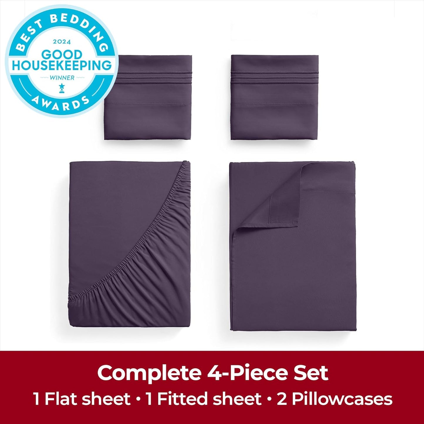 Mellanni Extra Deep California King Sheets - 4 PC Iconic Collection Bedding - Hotel Luxury, Ultra Soft, Cooling Bed Sheets - Wrinkle, Fade, Stain Resistant (Cal King, Purple)