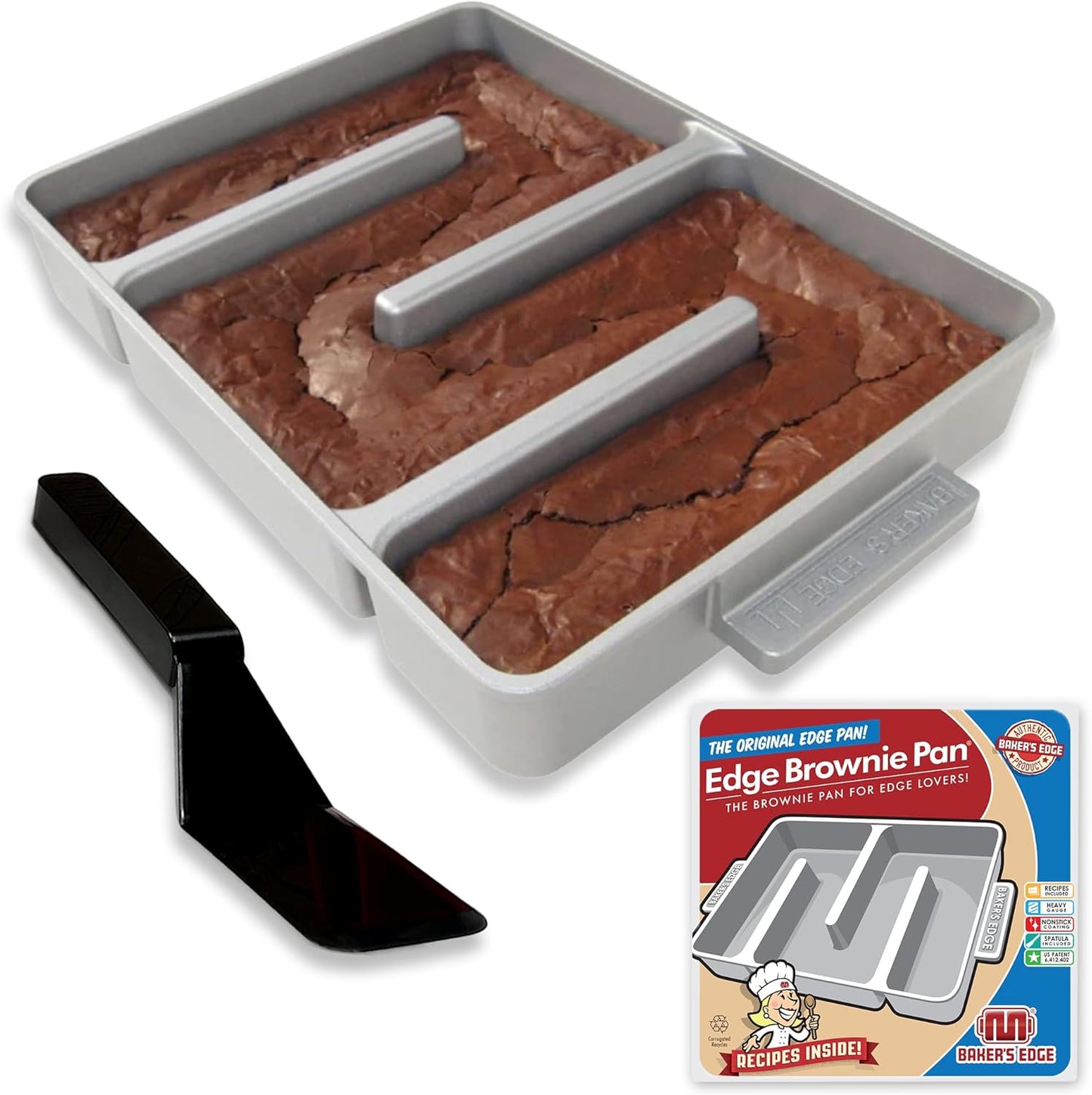Baker's Edge Brownie Pan, The Original All Edges Brownie Pan for Baking | Premium Double Nonstick Coating, Heavy Gauge Cast Aluminum, Rectangular 9x12” Size Baking Pan - US Patented Design