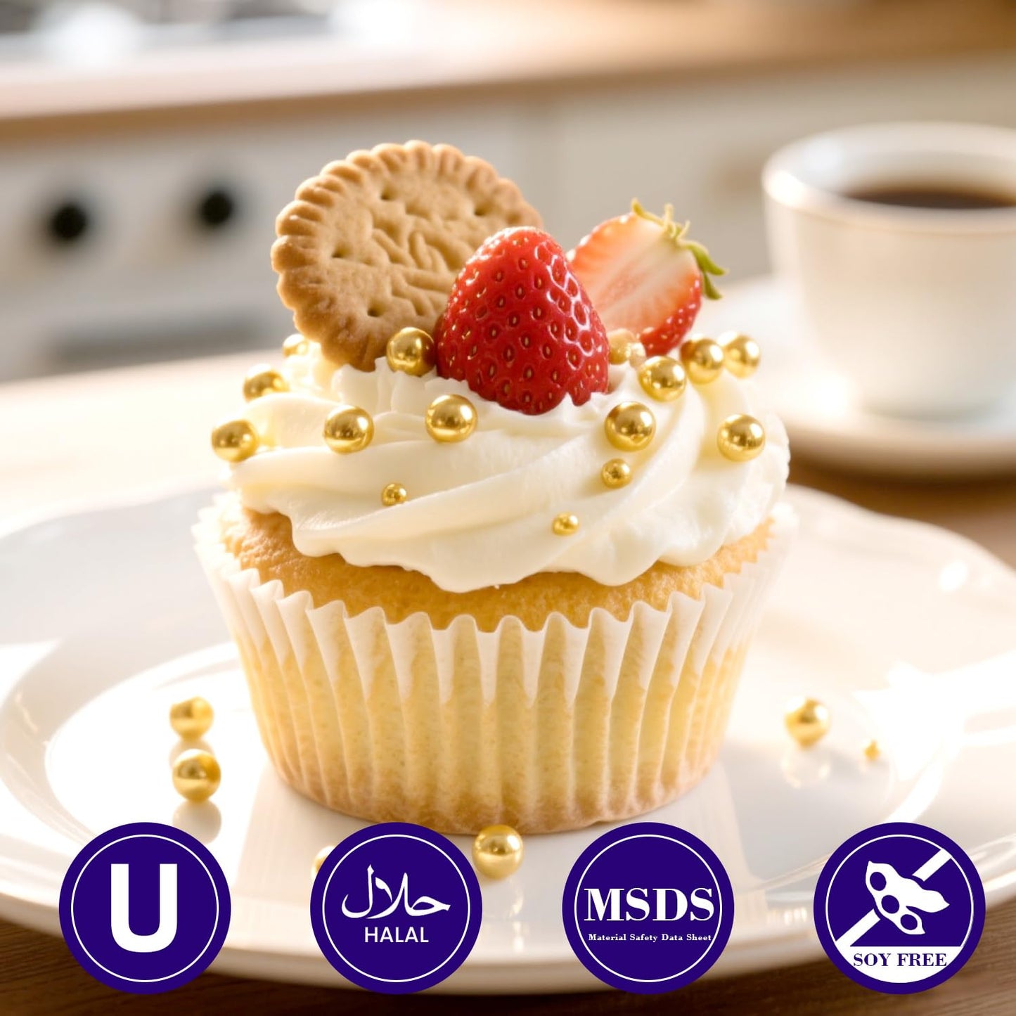 Dazzjoy Gold Pearl Sugar Sprinkles, Edible Candy Sprinkles, Cake Toppers and Cake Decorations, Mix Size, Cookie Decorating, Ice Cream, Wedding Party Valentines Supplies, 130g/4.58oz