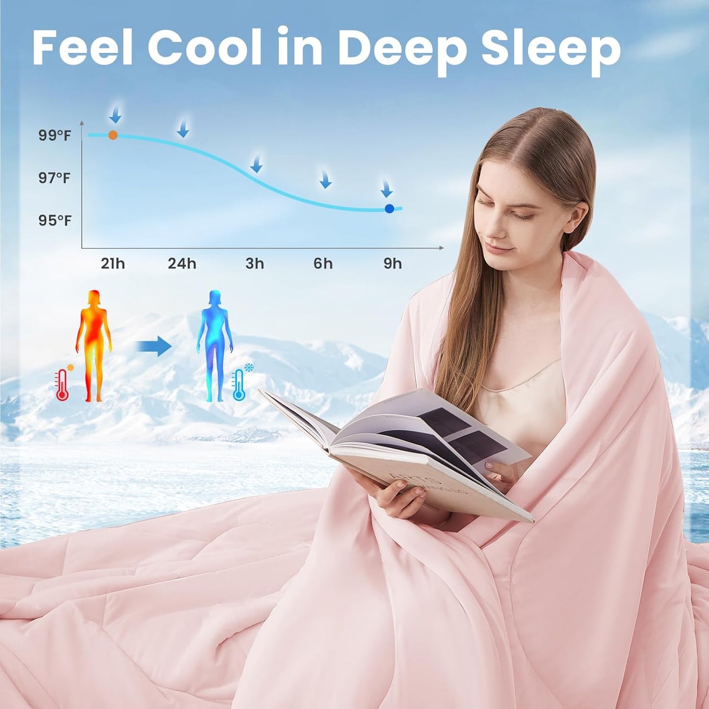 HYLEORY Cooling Comforter Queen Size - Summer Cooling Blanket for Hot Sleepers/Night Sweats, Double-Sided Cold Touch Silky Ice Comforters, Breathable Lightweight Beddings, Cool Pink, 90"x90"