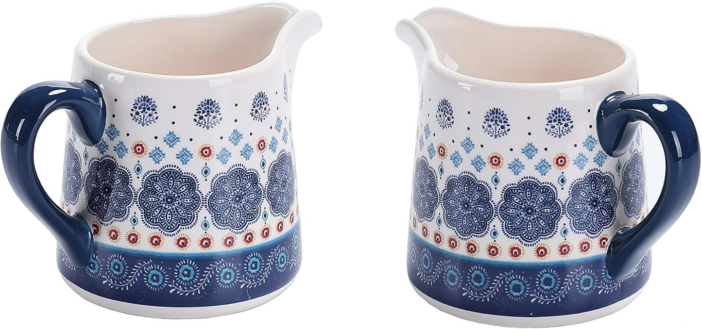 Bico Blue Talavera Ceramic Sugar and Creamer Set, Sugar Bowl with Lid, Cute Container for Coffee Bar, Kitchen Countertop Accessories, Microwave and Dishwasher Safe