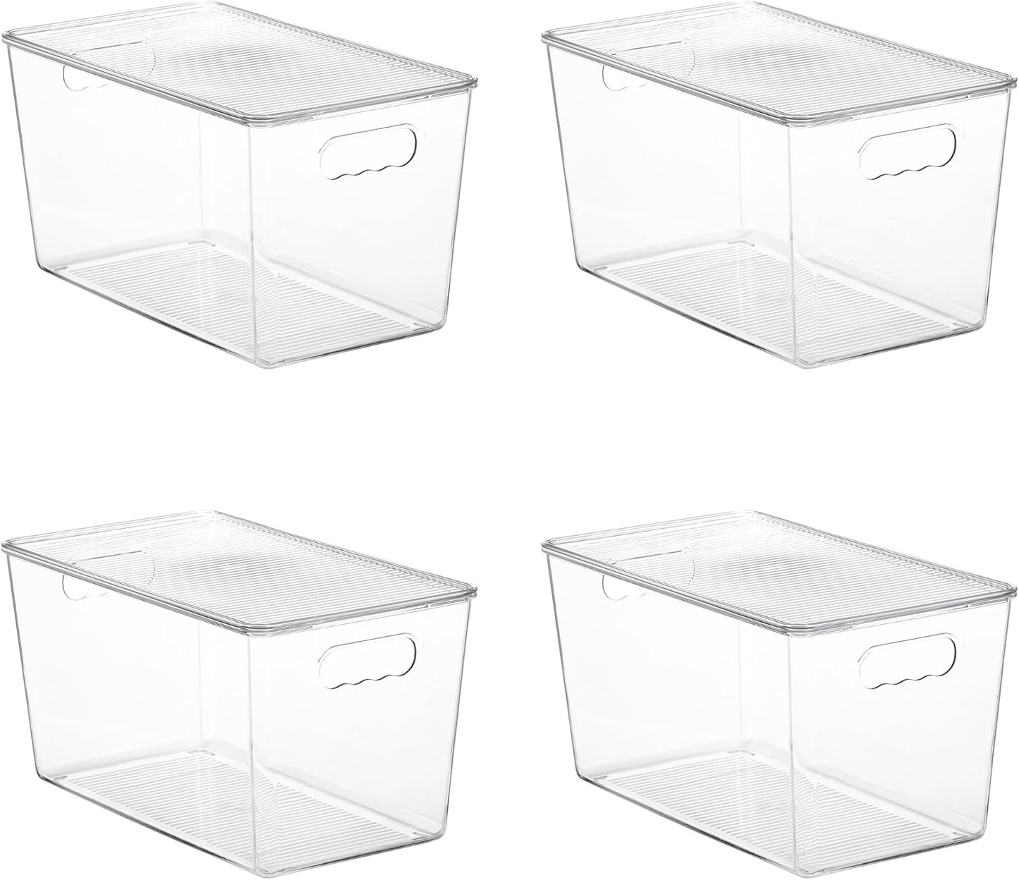Vtopmart 4 Pack Clear Stackable Storage Bins with Lids,XLarge Plastic Containers with Handle for Pantry Organizer and Storage,Perfect for Kitchen,Fridge,Cabinet, Closet,Bathroom Organization