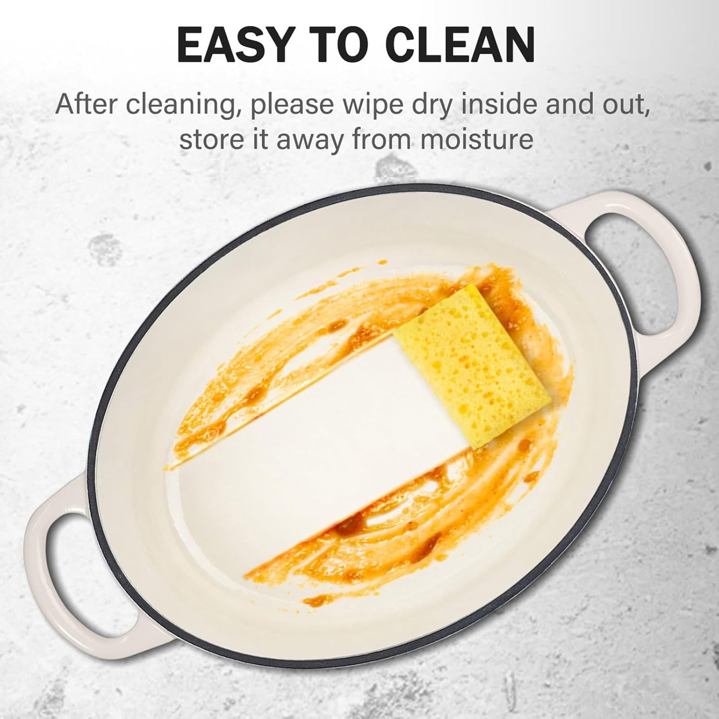 Enameled Oval Dutch Oven Pot with Lid, 7 QT Cast Iron Dutch Oven with Dual Handles for Cooking, Bread Baking, Frying, Non-stick Enamel Coated Oven (White)