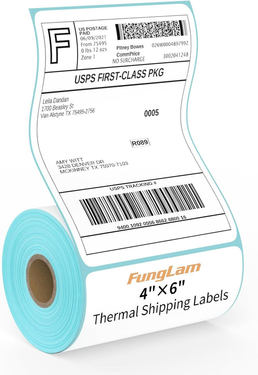 4”×6" Thermal Labels, FungLam 4”×6” Thermal Shipping Labels, Address Mailing Labels, Compatible with Rollo, Munbyn, Zebra,iDPRT Thermal Printers, 250 Labels/Roll