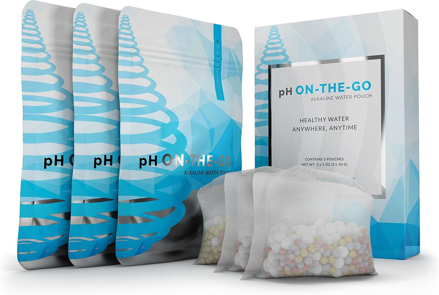 Invigorated Water pH ON-The-GO Portable Alkaline Water Filter Pouch, High pH Water Alkalizer for Bottles, Jugs, Pitchers - Filters 98 Liters / 26 Gallons (3-Pack)