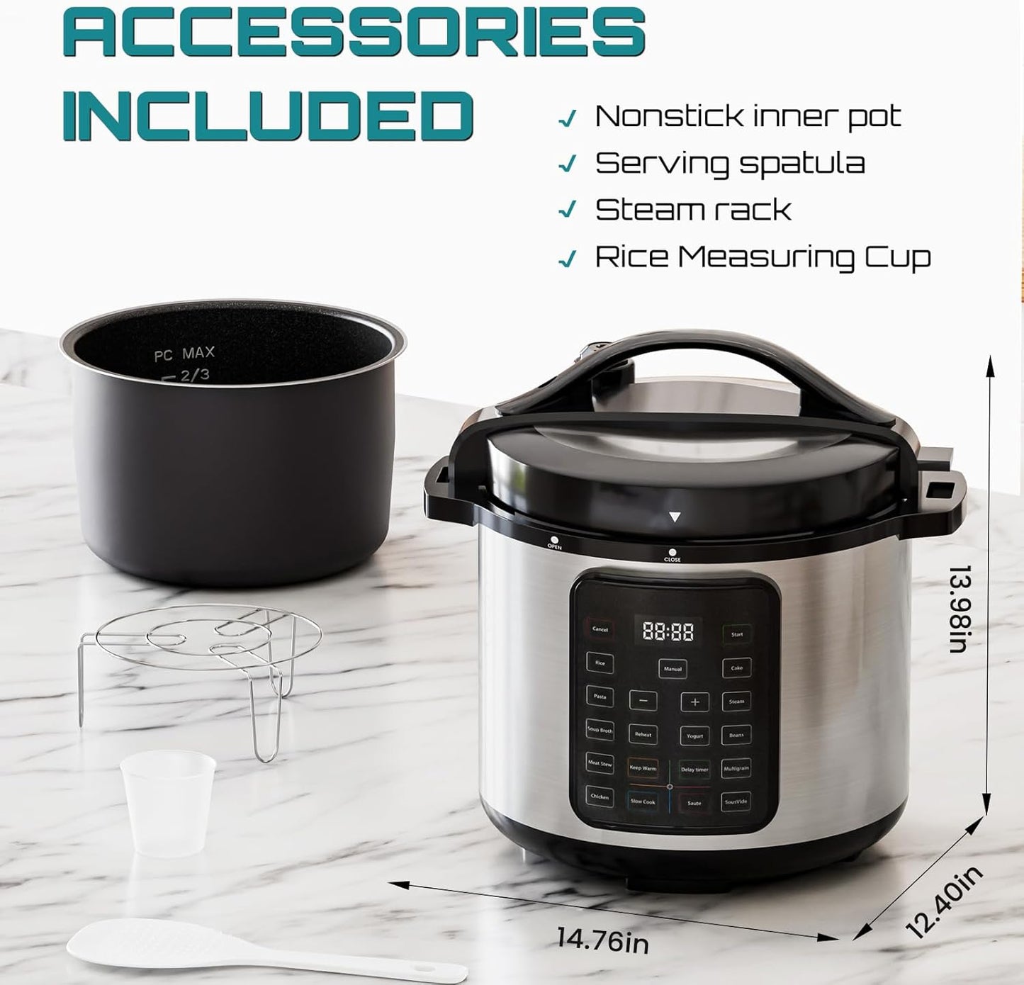 OLIXIS Electric Pressure Cooker 8 Quart Stainless Steel Multi Cooker Electric for Pressure 16-in-1 Rice, Steamer, Yogurt Maker, Slow Cook,Meat Stew, Cake, Saute, Multigrain