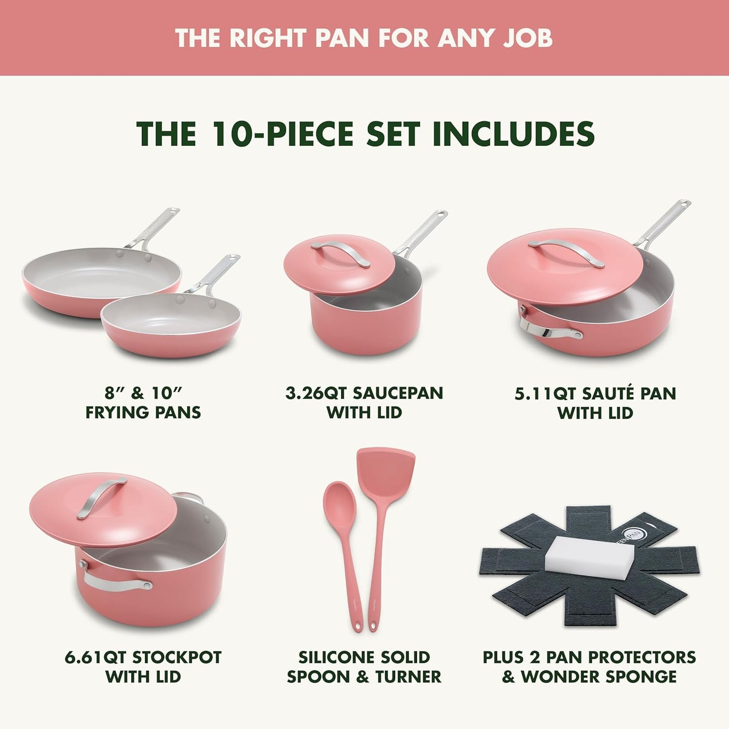 GreenPan Nova 10-Piece Cookware Pots & Pans Set, Oprah’s Favorite Things 2024, PFAS-Free Ceramic Nonstick, Fry, Sauté, Stockpot, Utensils, Lids, Induction Suitable, Dishwasher & Oven Safe, Coral
