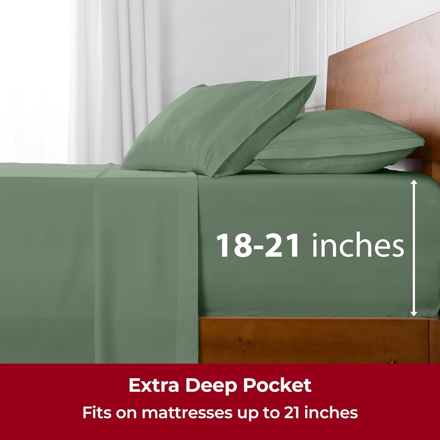 Mellanni Extra Deep Twin XL Sheets - 3 PC Iconic Collection Bedding - Hotel Luxury, Ultra Soft, Cooling Bed Sheets - Wrinkle, Fade, Stain Resistant (Twin Extra Long, Sage)