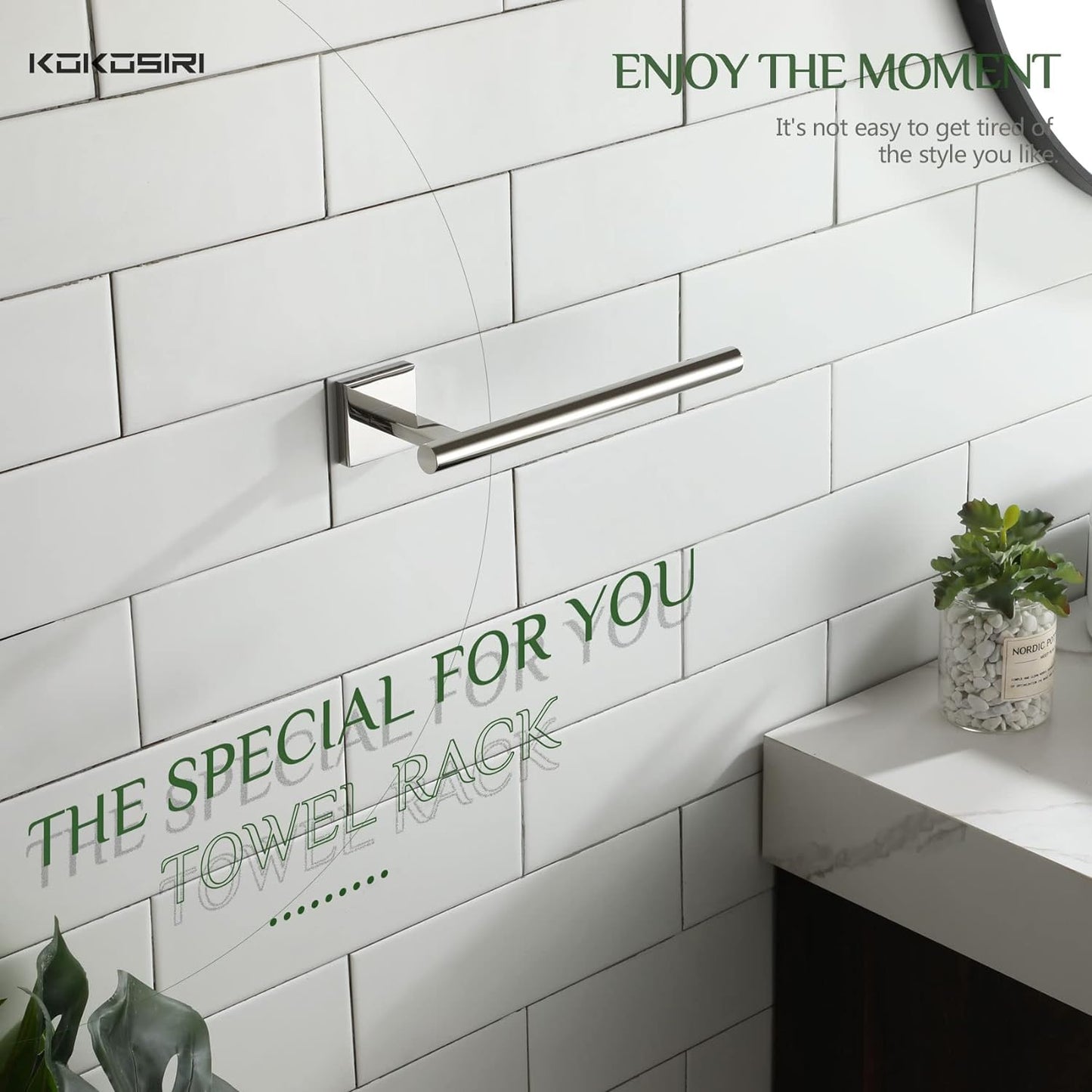 KOKOSIRI Bathroom Hand Towel Holder Rack Bathroom Hardware, Suitable for Wall Mounted Towel Bar Screw in 2 Pack, Polished Stainless Steel B3008CH-P2