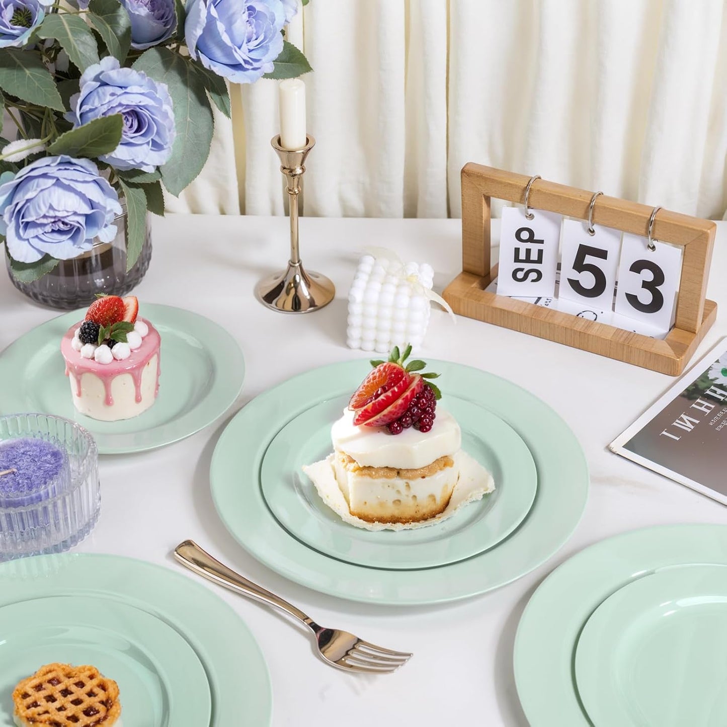 FLOWERCAT 60PCS Sage Green Plates - Heavy Duty Plastic Plates Disposable for Party/Easter - Include 30PCS 10.25inch Sage Green Dinner Plates and 30PCS 7.5inch Dessert Plates