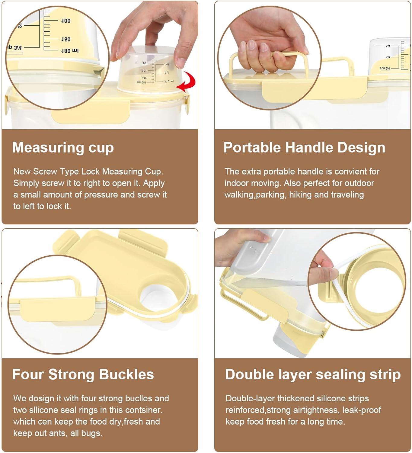 Rice Storage Container, Cereal Containers Storage, Dry Food Airtight Dispenser BPA Free, Clear Plastic Kitchen and Pantry Organization Bin (1, Egg yolk, 5.28Qt)