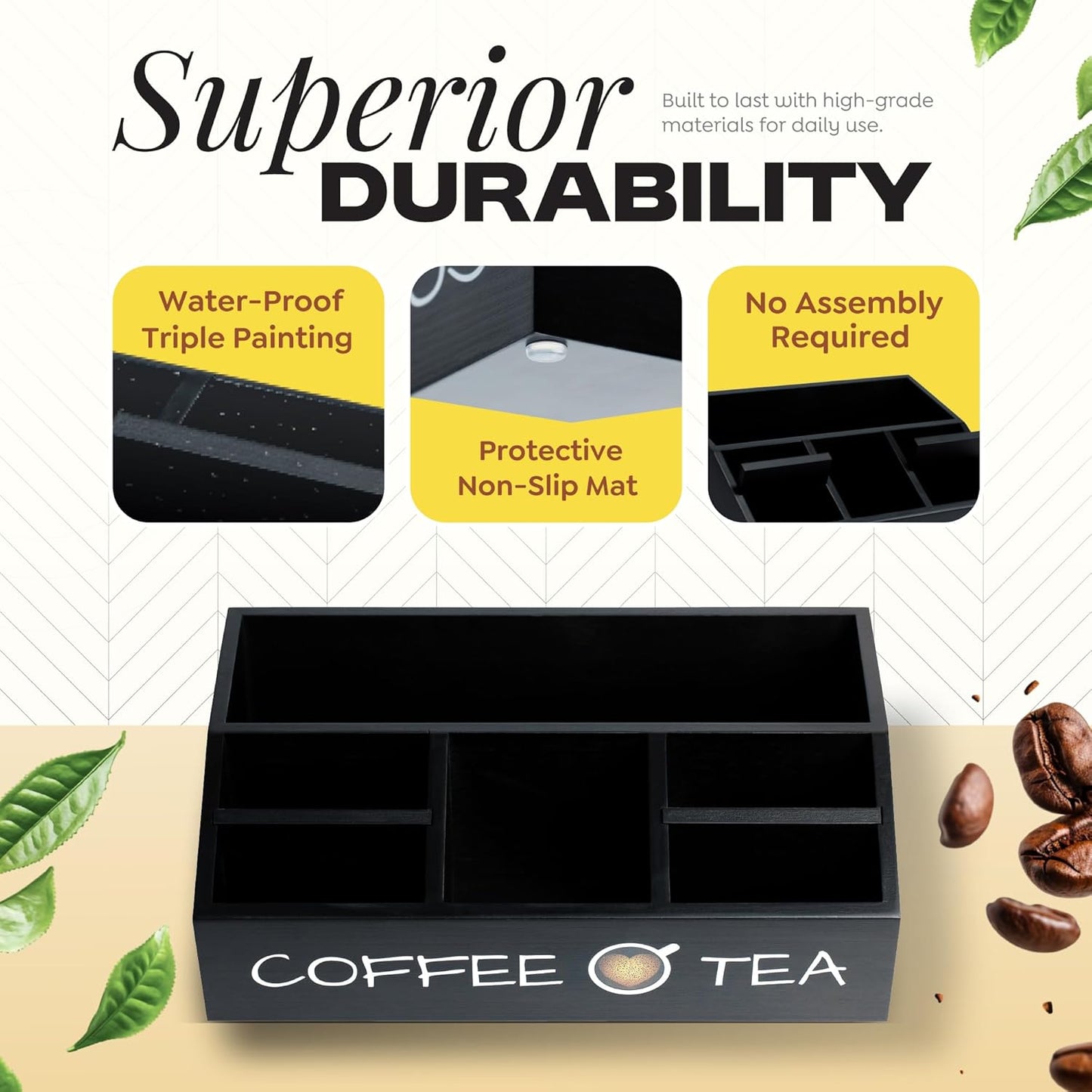 Vinvoli Coffee Station Organizer – Premium 2025 All-in-One Coffee Bar & Tea Organizer for Bar Accessories, Tea Storage, and Decor