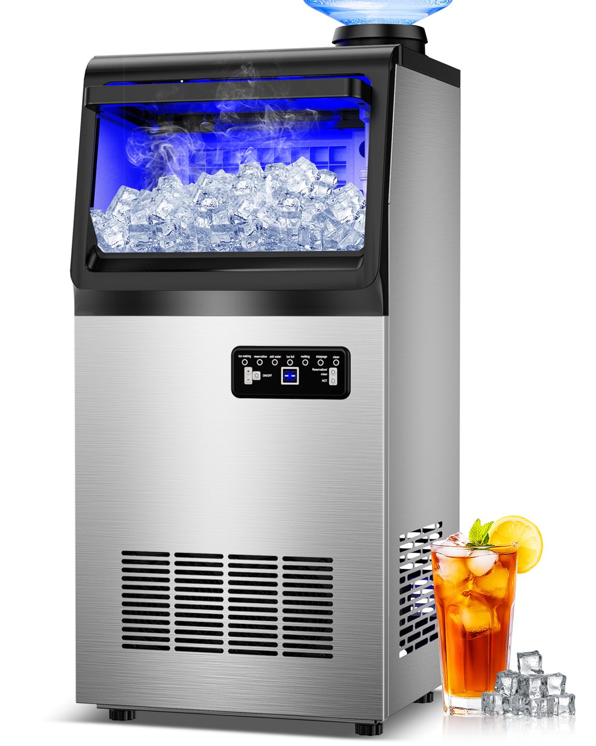 Ice Maker Machine Commercial, 110LBS/24H with 35LBS Storage Bin, 15" Wide Built-in Undercounter/Freestanding Ice Maker Machine for Home Bar Outdoor, 40PCS Ice Cubes Ice Machine, Self Cleaning