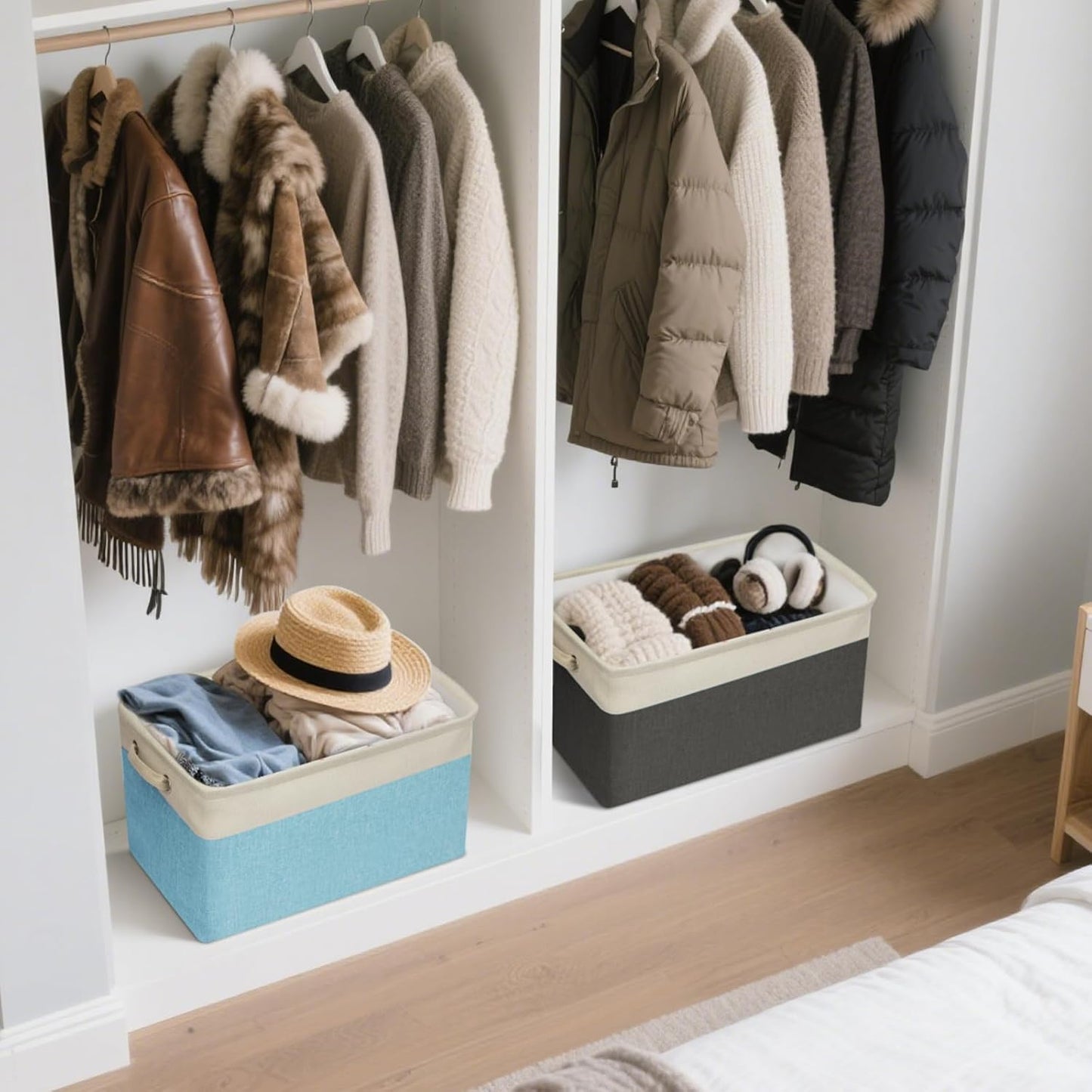 BALEINE 1 Pack Fabric Storage Bins for Shelves, Linen Storage Baskets for Organizing, Decorative Closet Bins for Clothes, Home (Black, 15''x11''x9.5'')