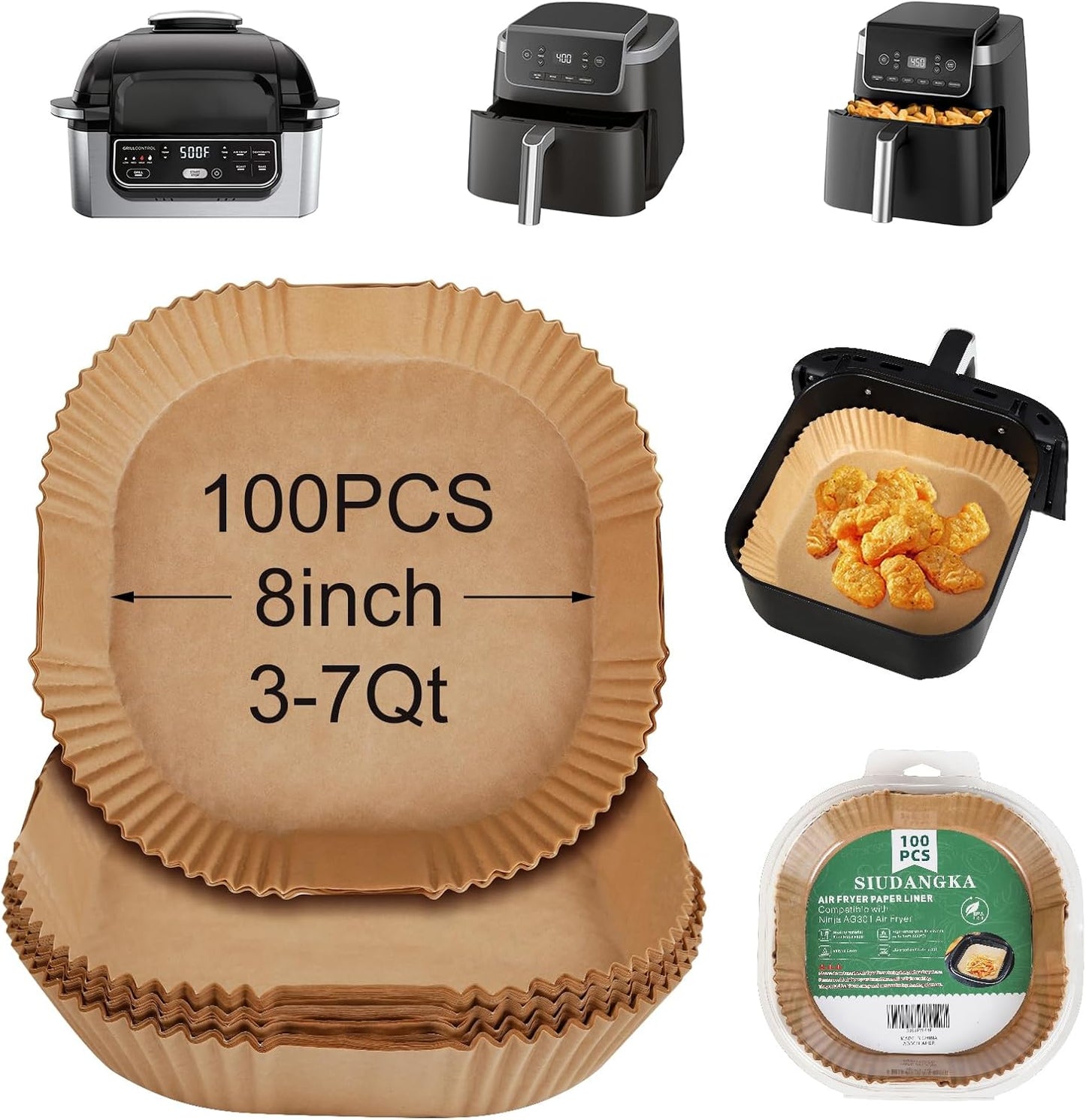 100 Pcs Non-Stick Disposable Parchment Paper Pads Air Fryer Liners Compatible with Ninja AG301 Indoor Grill Air Fryer