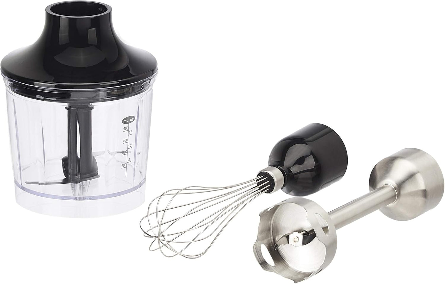 Amazon Basics Multi-Speed Immersion Hand Blender for Kitchen Mixing, Smoothies, Soups, 500 Watt Powerful, with Blending Stick, Whisk, Chopper and Beaker, Silver