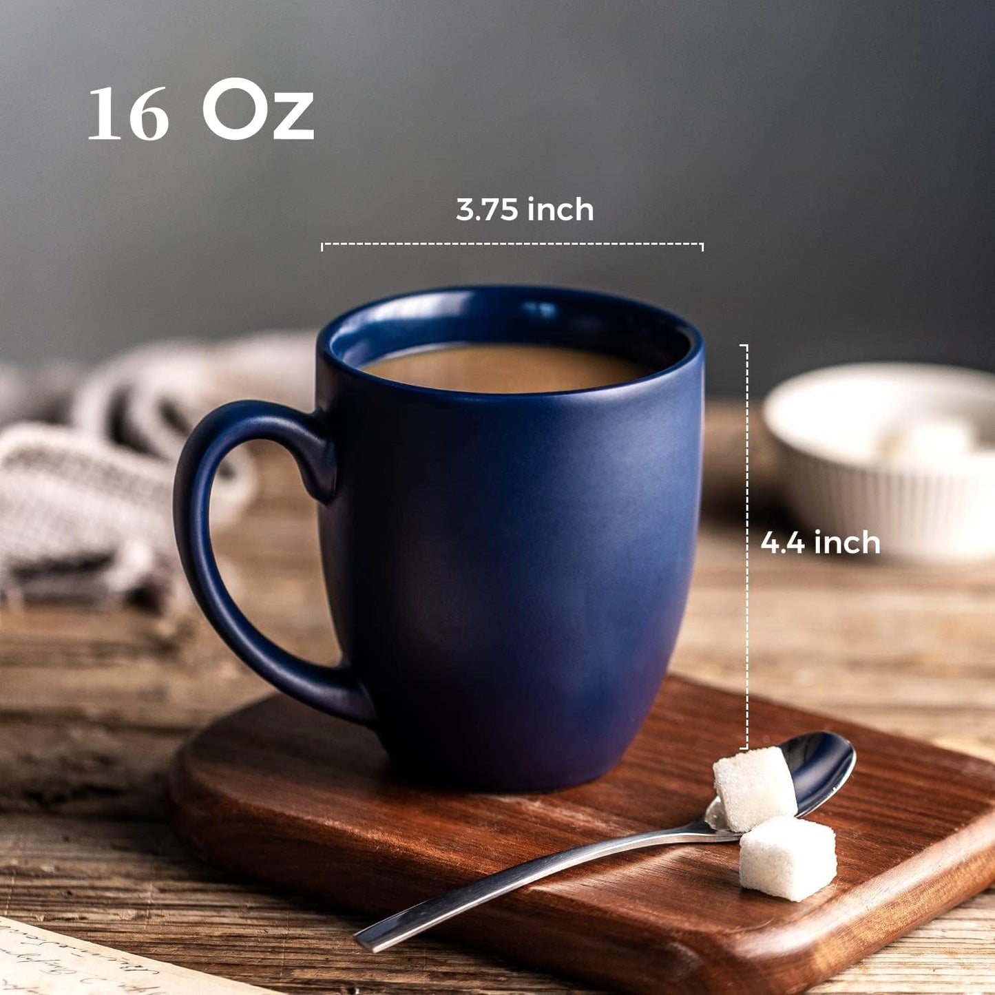 AmorArc 16oz Coffee Mugs Set of 6, Large Ceramic Coffee Mugs for Men, Women, Dad, Mom, Modern Coffee Mugs With Handle For Tea,Latte,Cappuccino,Cocoa. Dishwasher&Microwave Safe, Matte Blue