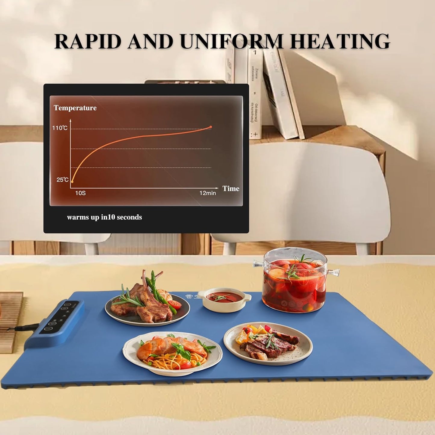 Food Warming Mat,Portable Food Warmer Full Surface Heating,Rapid Heating Electric Warming Tray for Parties|Gatherings,Warming Mat with Auto Shut Off,3 Temperature Controls,Easy to Use