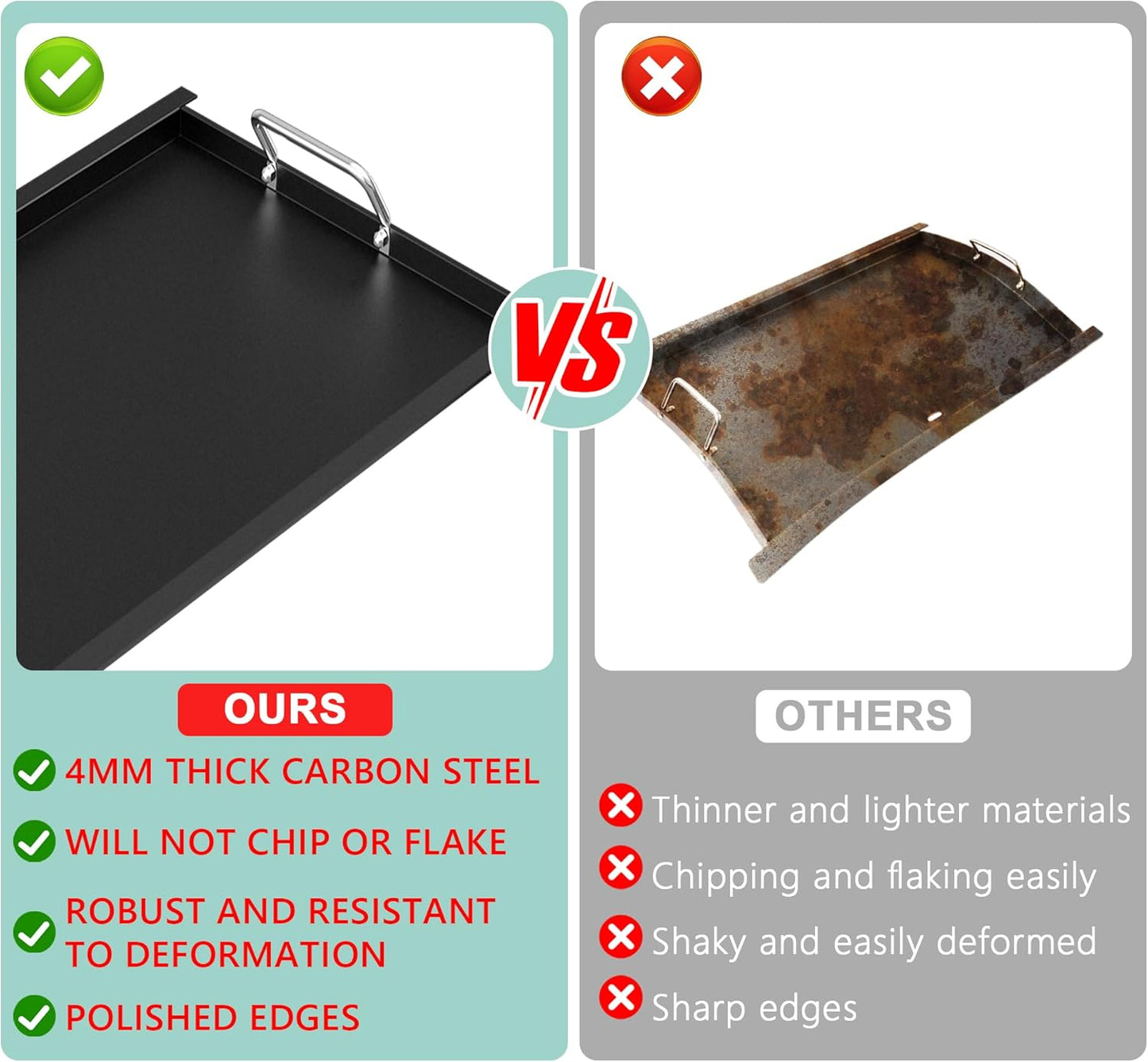 Griddle Insert for Nexgrill Replacement Parts 4 Burner 720-0783W 720-0830H 720-0830X 720-0888S, Carbon Steel Flat Top Griddle Plate for Nexgrill 5 Burner 720-0888 720-0888N, Charbroil 463344015 Grill