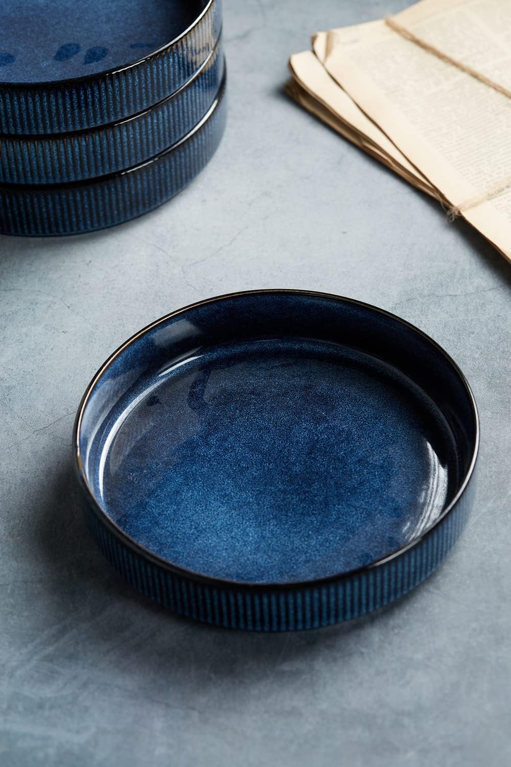 famiware Star 8.25" Pasta Bowls, Large Dinner Bowls Set of 4, Salad Bowl Plates, Shallow Bowls for Eating, Nebulas Blue