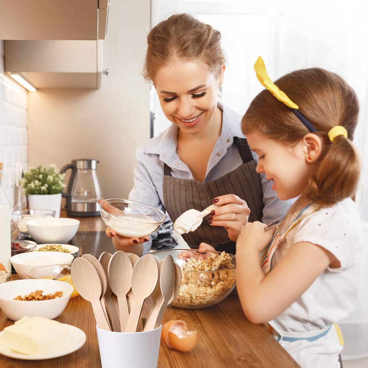 Bamboo Disposable Utensils- 200 PK Bamboo Spoons for Eating 100% Compostable Eco Friendly Biodegradable Renewable Natural Travel Cutlery 6.7" Spoon for Party/Wedding/Camping/Travelling