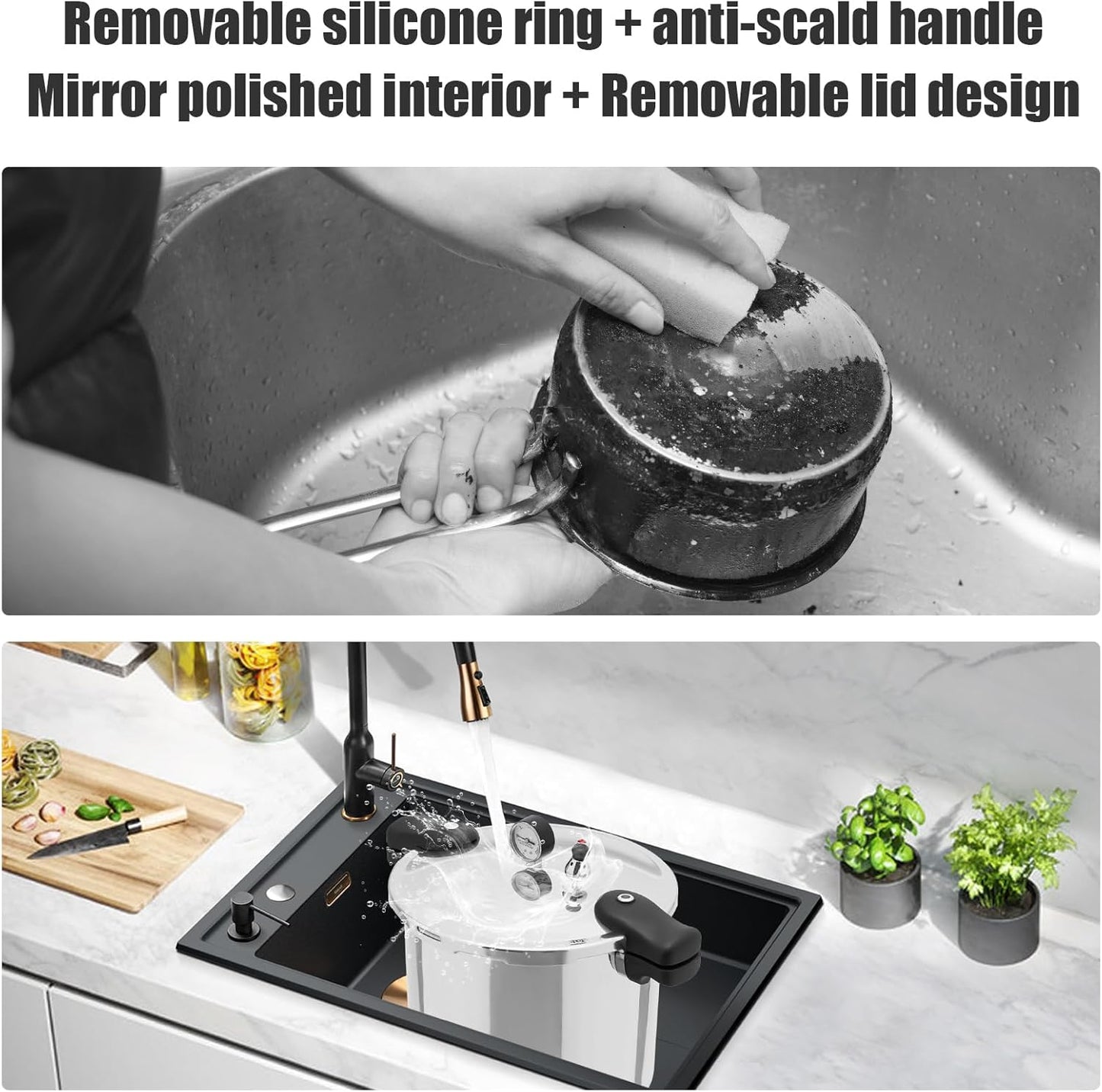 Thickened Explosion-Proof Pressure Cooker, 23 Quart Aluminium Alloy Pressure Cooker, 3 PSI Safety Valve and Gauge, Vegetables, Meats, Gas & Electric Stove Compatible