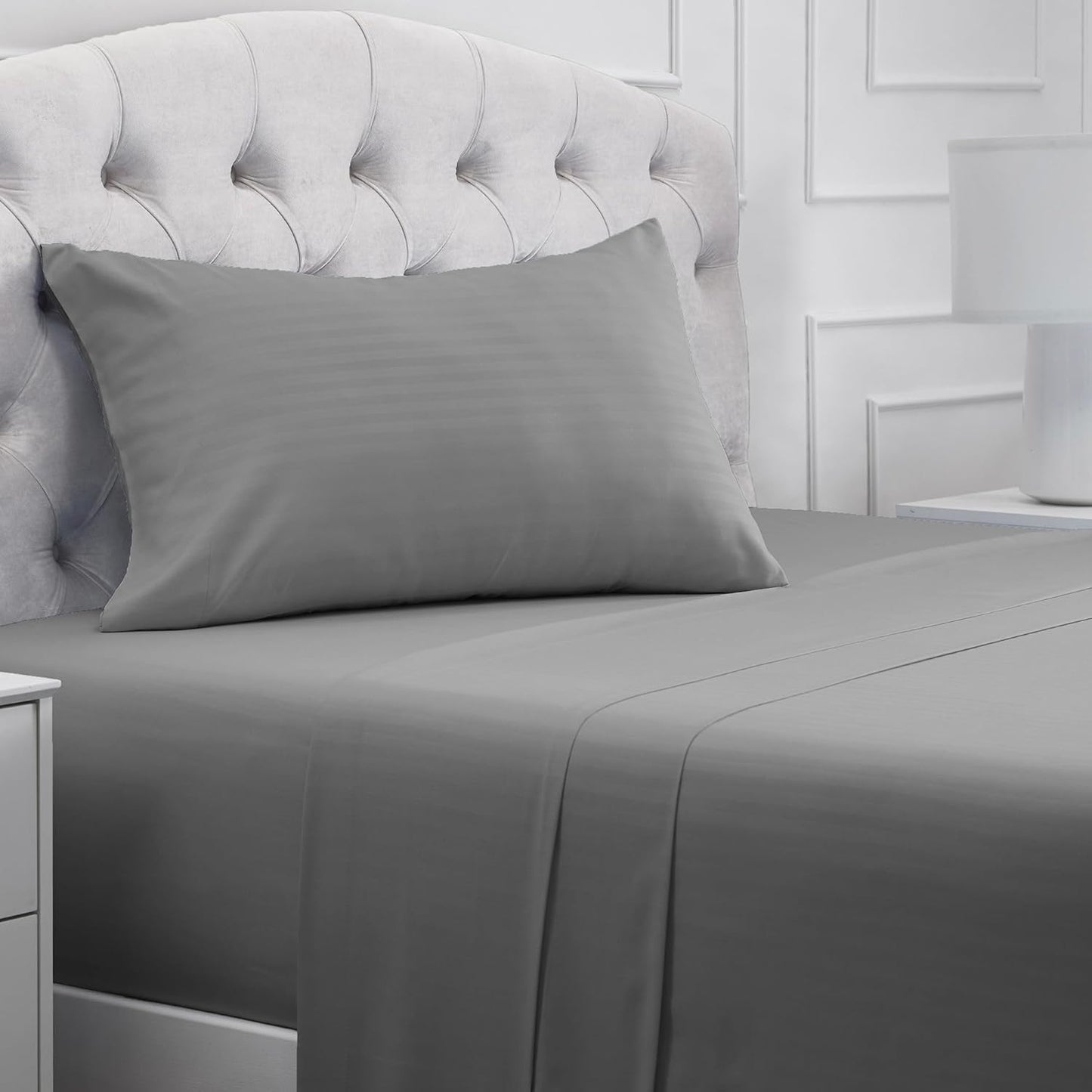 Mellanni Twin XL Sheets Set - 3 PC Iconic Collection Bedding - Hotel Luxury, Extra Soft, Cooling Bed Sheets - Wrinkle, Fade, Stain Resistant (Twin Extra Long, Striped Gray/Silver)