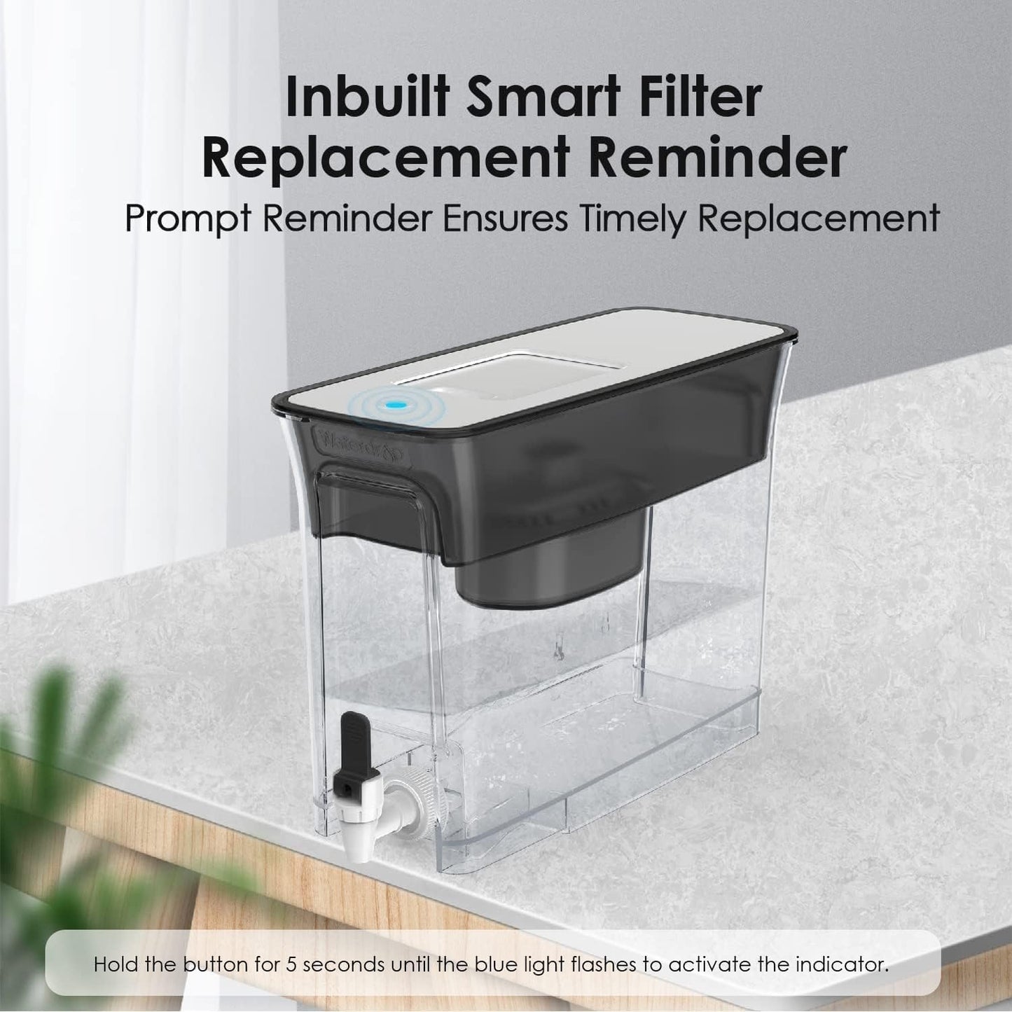 Waterdrop 35-Cup Slim Water Filter Dispenser, Large Capacity Water Filter Pitcher, 200-Gallon Long-Life, 5X Lifetime, Reduces Chlorine, PFOA/PFOS and More, BPA Free, Black (with 3 Filters)