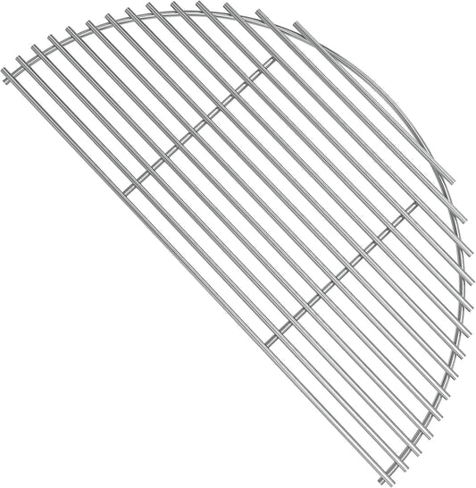18 inch Stainless Steel Half-Moon Cooking Grate for Kamado Joe Classic Joe Series, Large Big Green Egg, and Other Round 18-inch Charcoal Grills