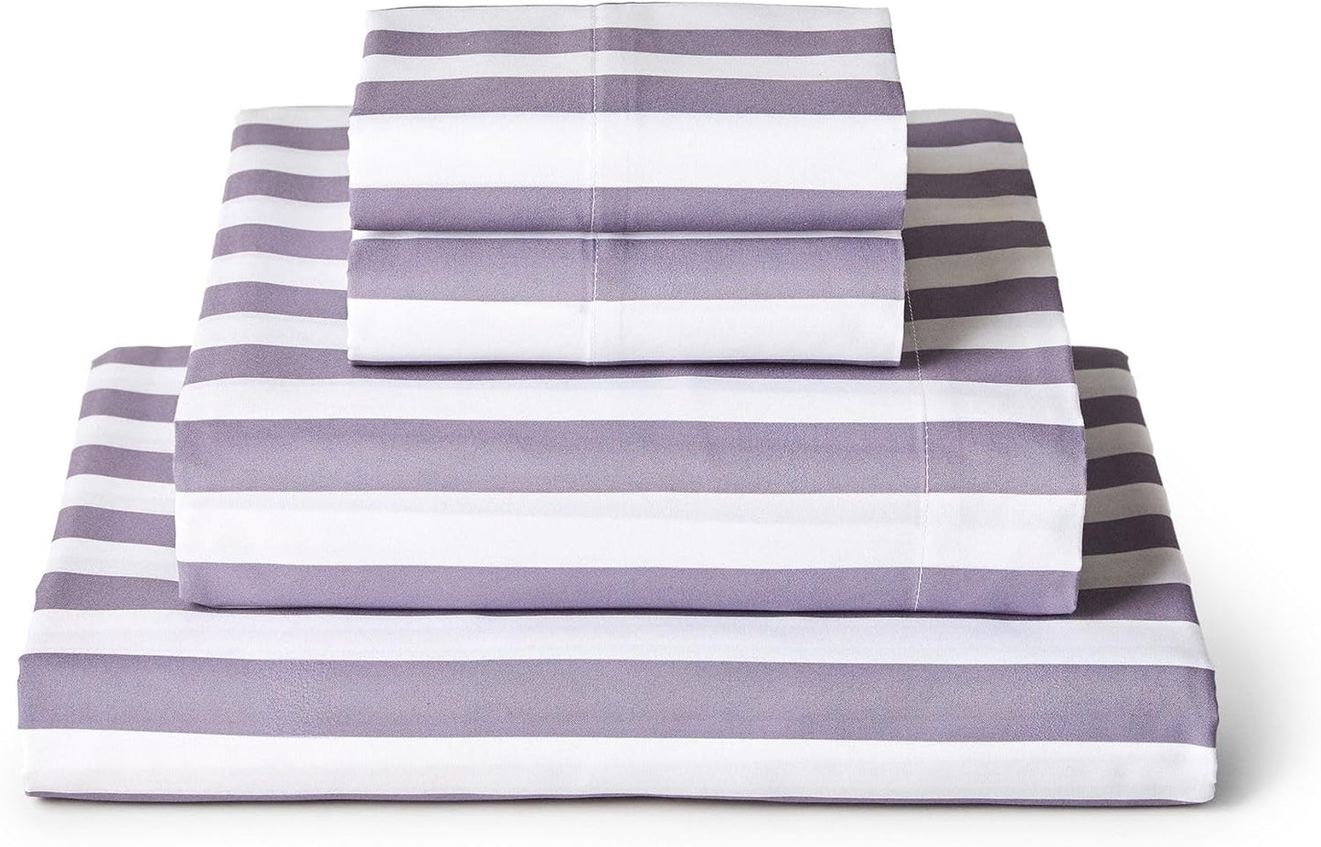 Mellanni California King Sheets Set - 4 PC Iconic Collection Bedding - Hotel Luxury, Soft, Cooling Bed Sheets - Wrinkle, Fade, Stain Resistant (Cal King, Oxford Stripe Hazy Lilac)