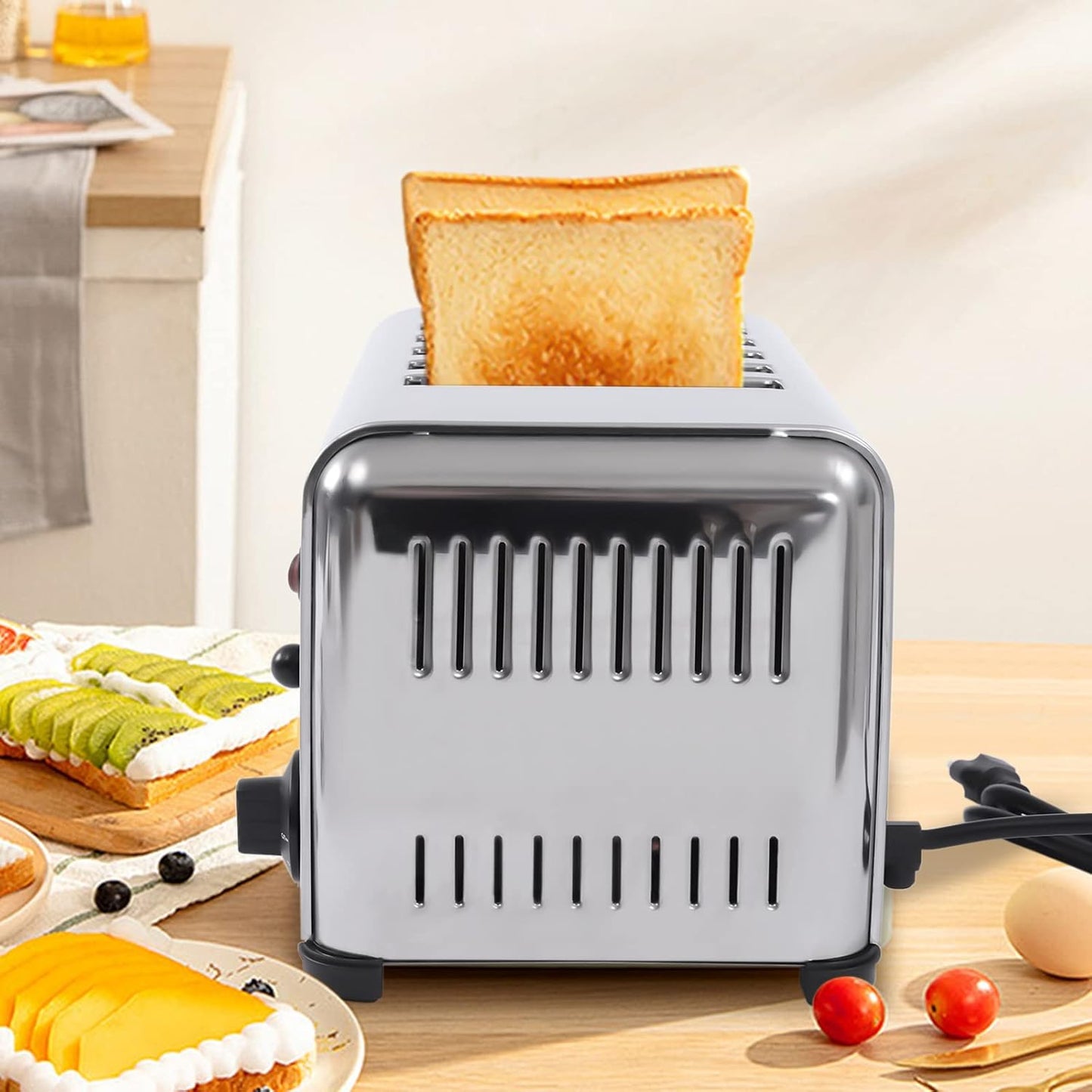 Commercial Toaster 6 Slices Stainless Steel Pop-Up Electric Toaster Machine Cool Touch Toaster Countertop Toaster 6 Slice 5 Minutes Timier Rapid Toaster w/Tray Restaurant