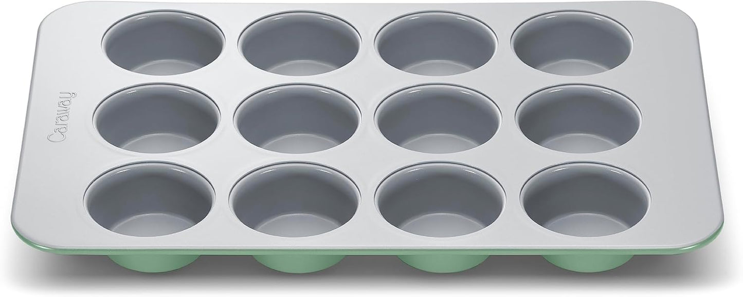 Caraway Non-Stick Ceramic 12-Cup Muffin Pan - Naturally Slick Ceramic Coating - Non-Toxic PTFE & PFOA Free - Perfect for Cupcakes, Muffins, and More - Sage