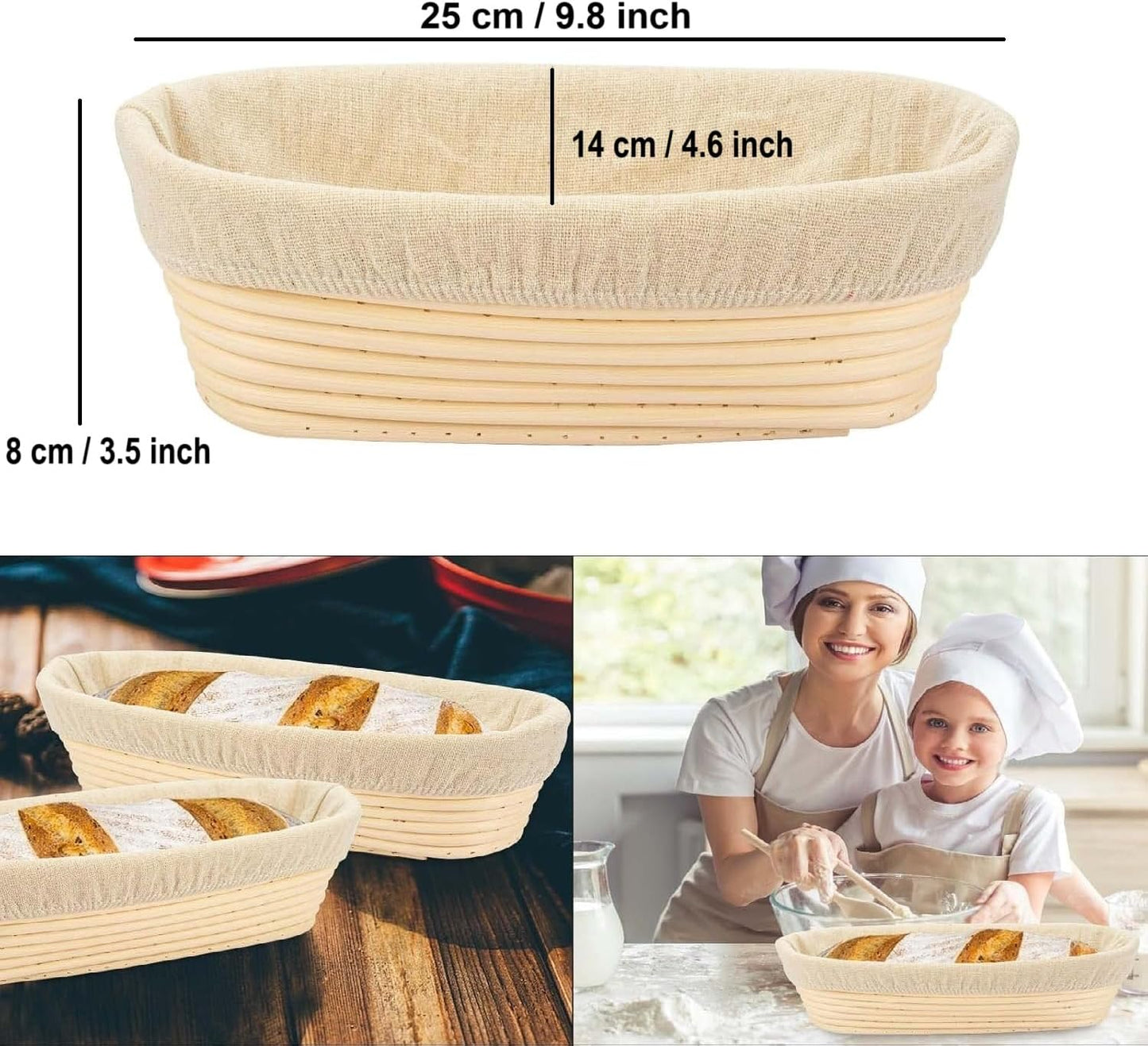 Banneton Bread Proofing Basket - Banneton Basket Set of 4 Pack 10 inch Oval Sourdough Proofing Basket with Liner - Handmade Rattan Proofing Rising Bowl for Artisan Bread Making Baking Supplies