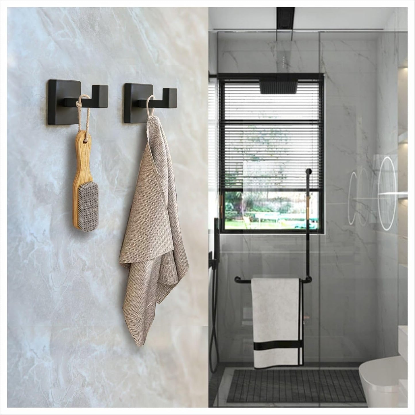 Matte Black Robe & Towel Hooks, Heavy Duty SUS 304 Stainless Steel, Wall Mounted, 2 Pack, Modern Design for Bathroom, Kitchen, and Bedroom