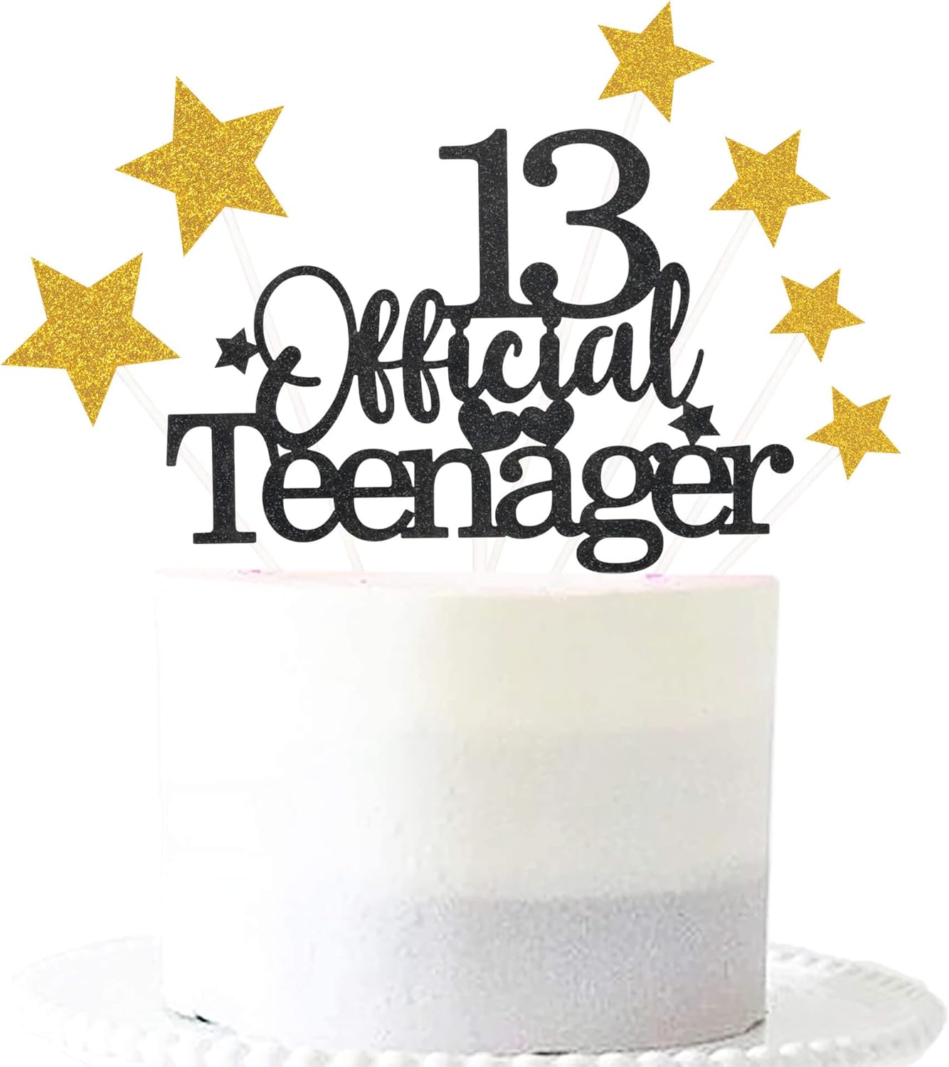 Glittery 13 Ofiicial Teenager Cake Topper with Star,13th Happy Birthday Cake Topper Party Decorations Party Supplies for Boys Girls Black Gold