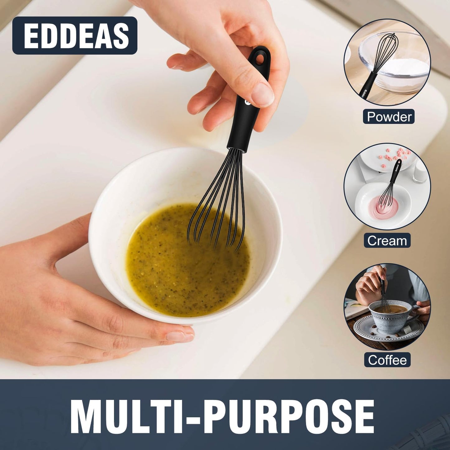 Silicone Mini Whisk, Small whisks Non-Stick Tiny Whisks set of 2（5.5in & 7.5in）-Heat Resistant (450°F) Whisks, Balloon Egg Beater Perfect for Whisking, Beating, Mixing, Blending, Black