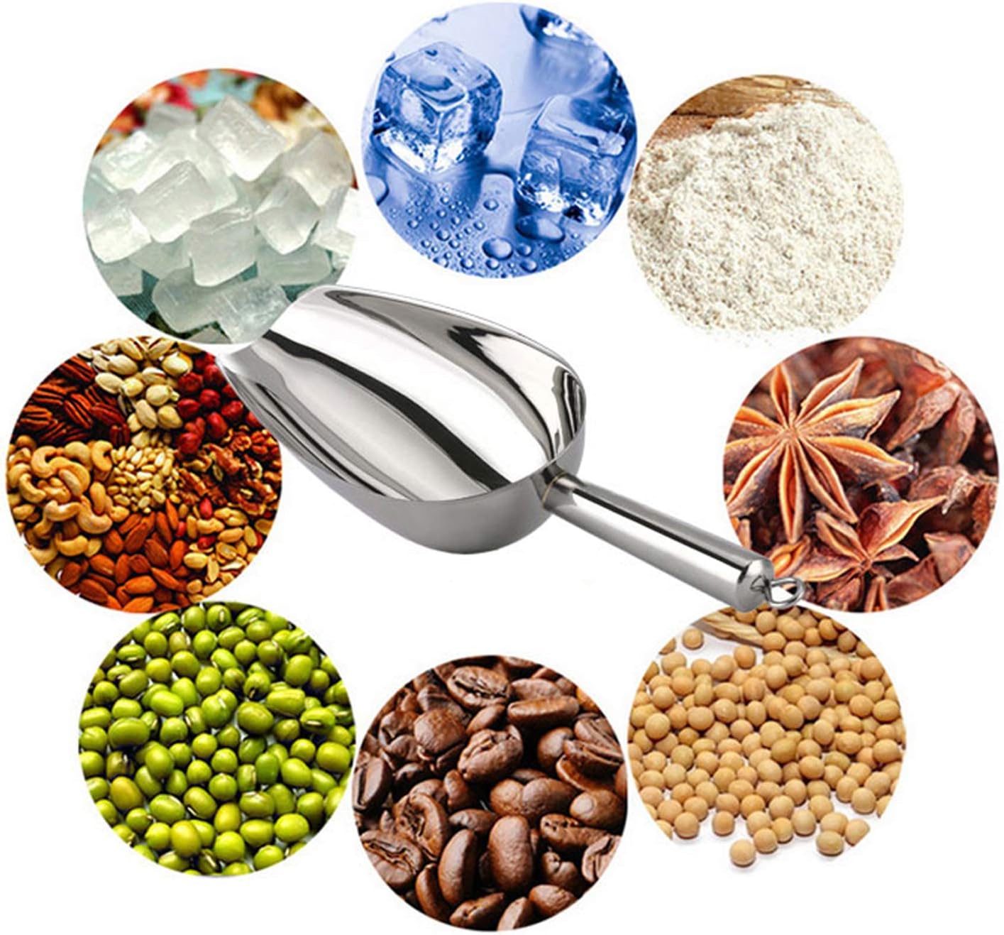 TeamFar 5 oz Ice Scoop, Stainless Steel Canister Ice Candy Scoop for Kitchen Dispenser Buffet Jars, Healthy & Sturdy, Multi-use & Mirror Finish, Dishwasher Safe-2 PCS