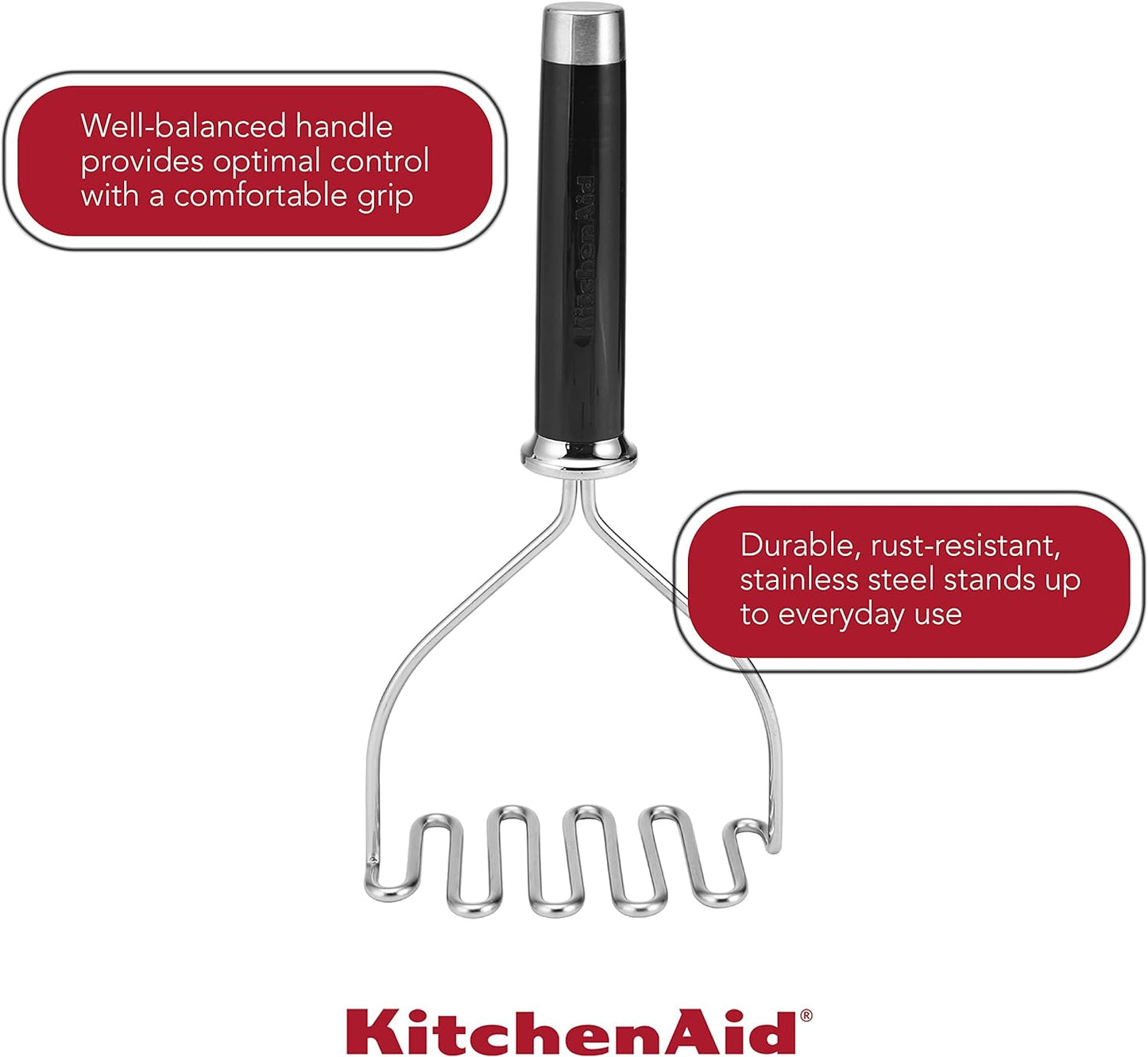 KitchenAid Gourmet Stainless Steel Wire Masher, 10.24-Inch, Black