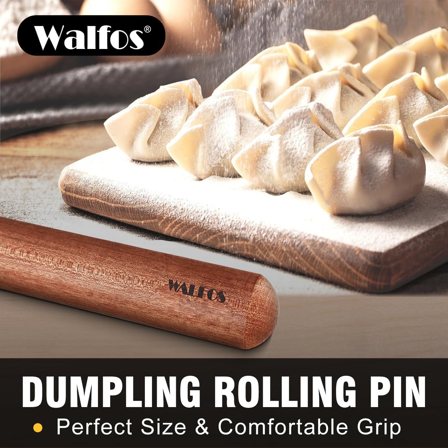 Walfos Mini Rolling Pin Set - Small Natural Wooden Rolling Pins, Baking Dough Roller for Pizza, Pie, Pasta, Bread, Pastry, No Coating (8inch)
