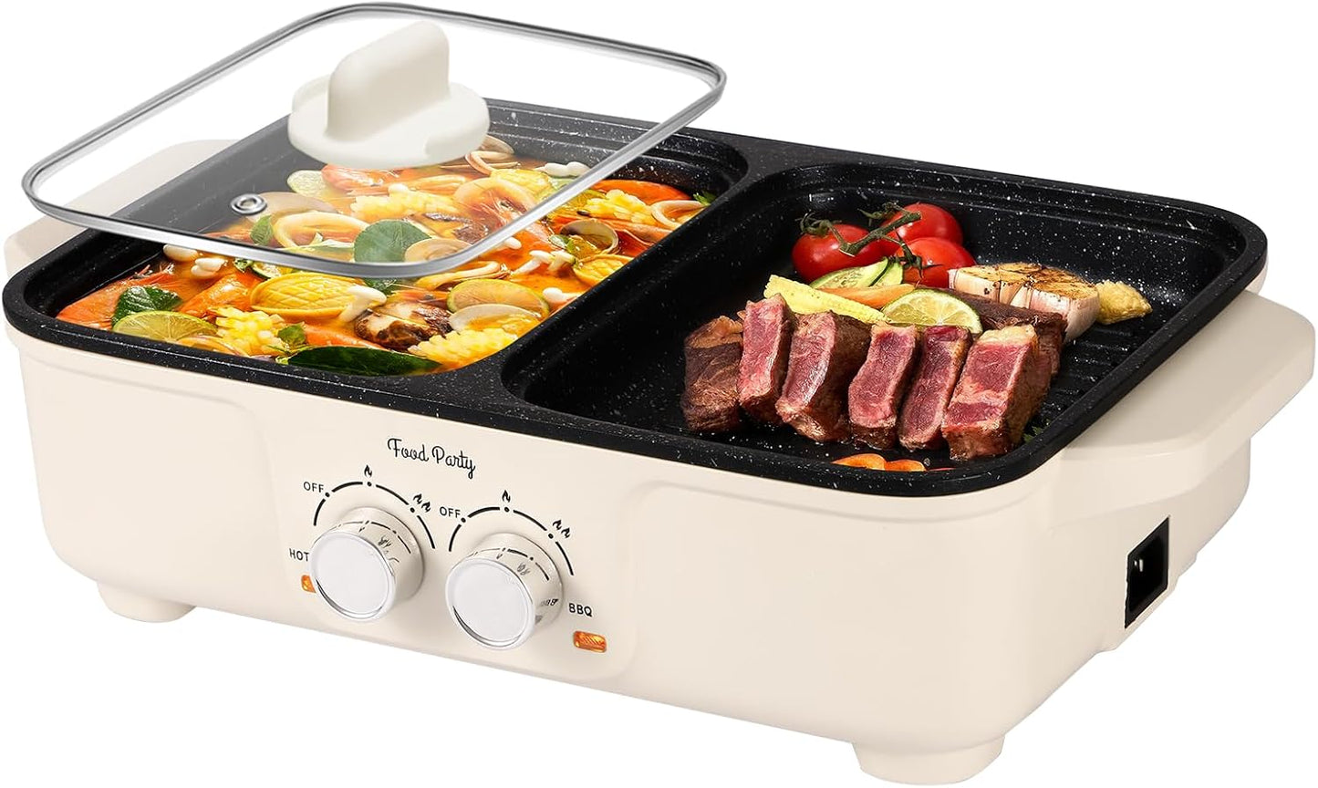 Food Party Hot Pot Electric Grill 2 in 1 Korean BBQ Grill Indoor Smokeless Hotpot Pot Electric Cooker Sahabu Shabu Pot Non Stick (Small)