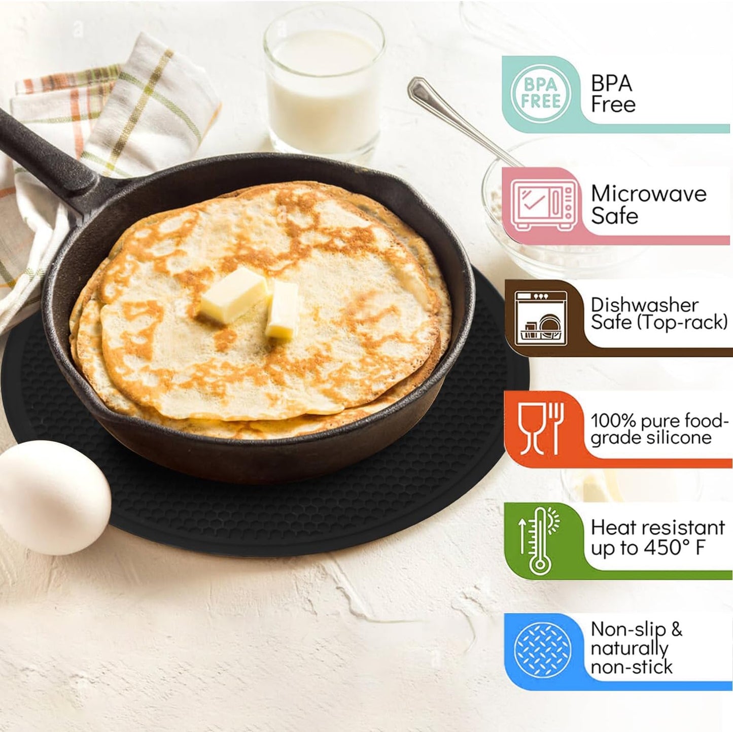 Silicone Microwave Mats, 12" Extra Large Multi-Use Microwave Mat Heat Resistant Silicone Trivet Mat Pot Holders Hot Pads for Kitchen, Silicone Cover Pad for Microwave Oven Hot Pot Pans, Black 2Pack