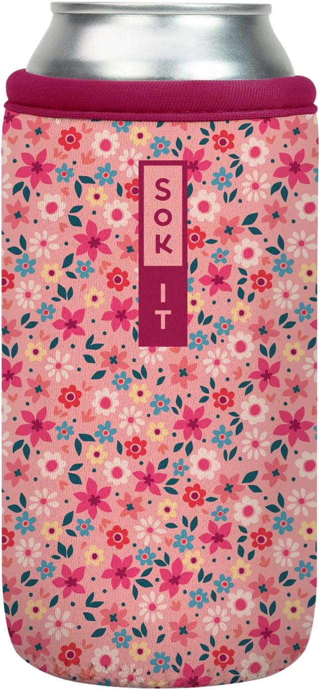 Sok It CanSok Sleeve for Beer & Soda Insulated Neoprene Cover (Spring Bouquet, 16oz Can Sleeve)